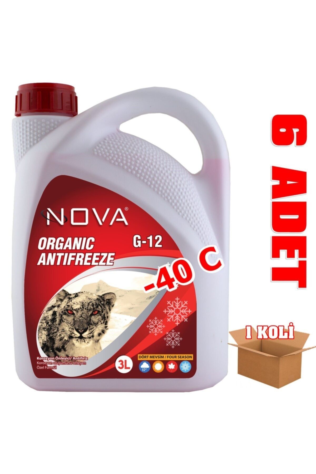 Nova Ultra -40 Derece Organik Kırmızı Antifriz 3 Litre (6 Adet)
