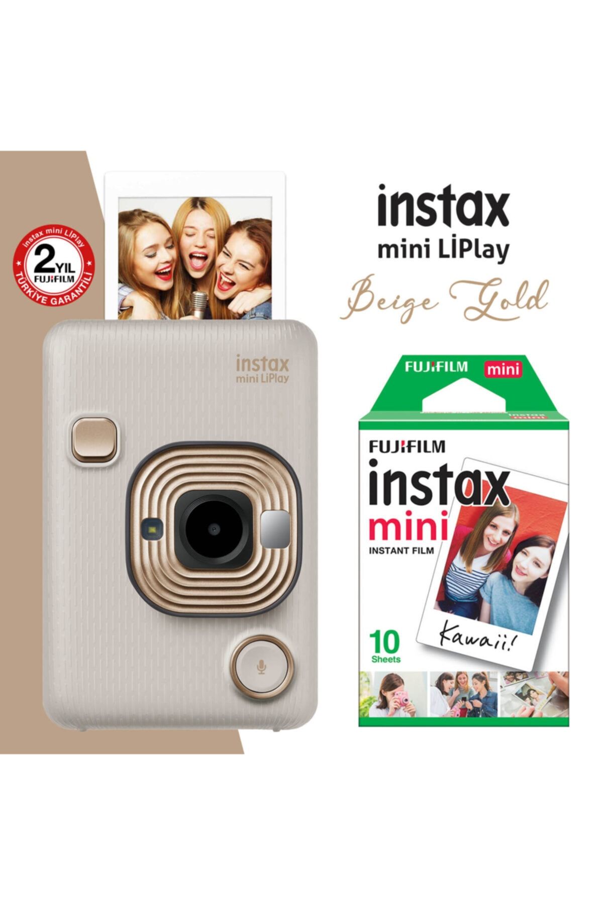Fujifilm Instax Mini Liplay Hybrid Beige Gold Fotoğraf Makinesi 10lu Mini Film