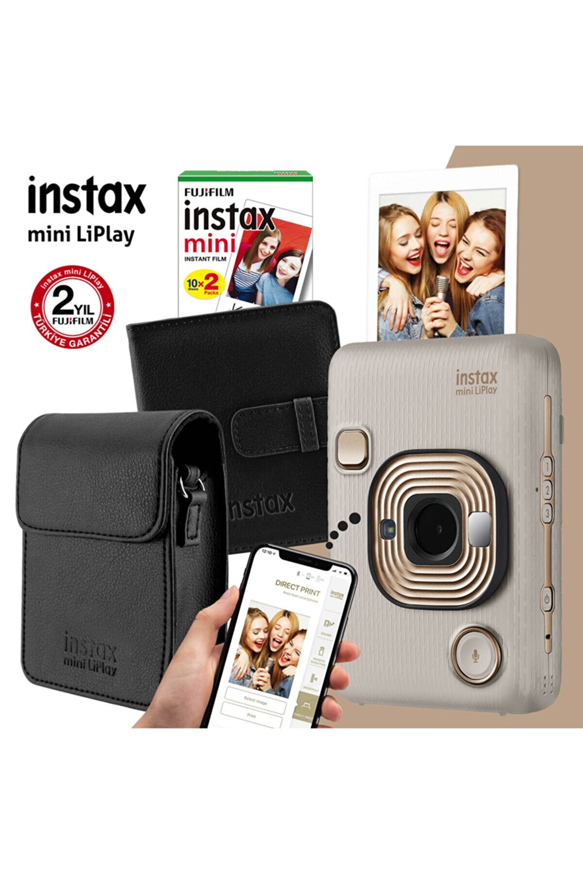Instax Mini Liplay Hybrid Beige Gold Fotoğraf Makinesi Seti 1