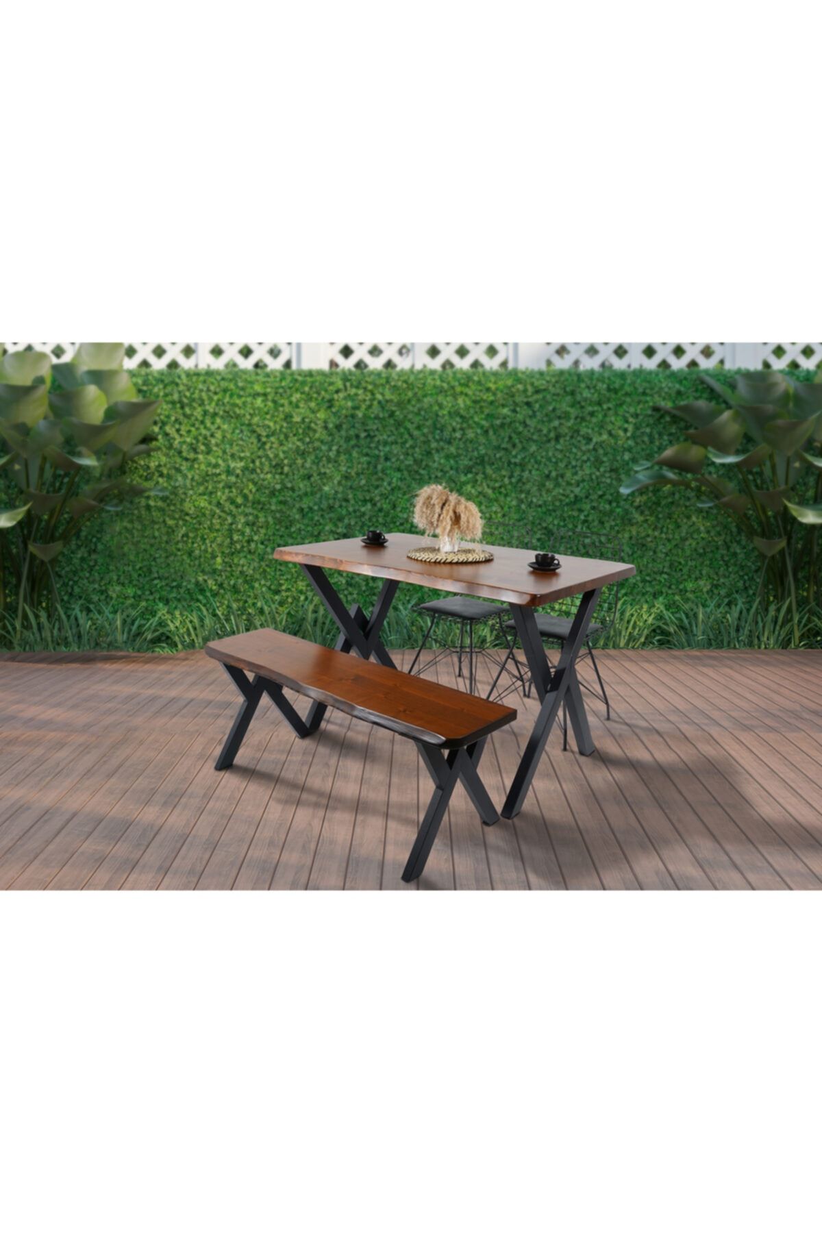 Avvio 4 Kişilik Kütük Bahçe Masası- Balkon Masası Takımı 80x160