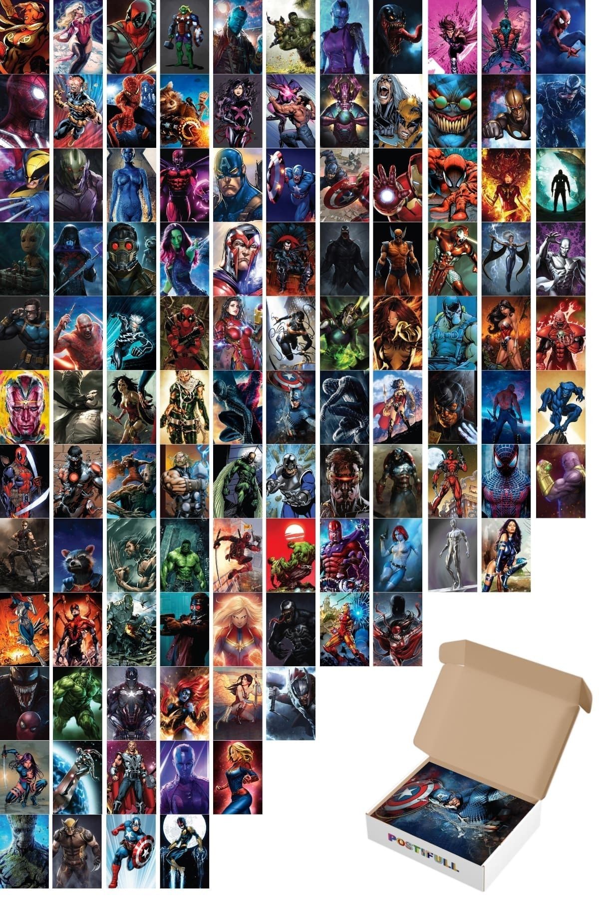 postifull Marvel Kahramanlar Çizim Poster Seti - Kolaj Seti - 110 Adet - Arkası Yapışkanlı 10cm*15cm - Kutulu