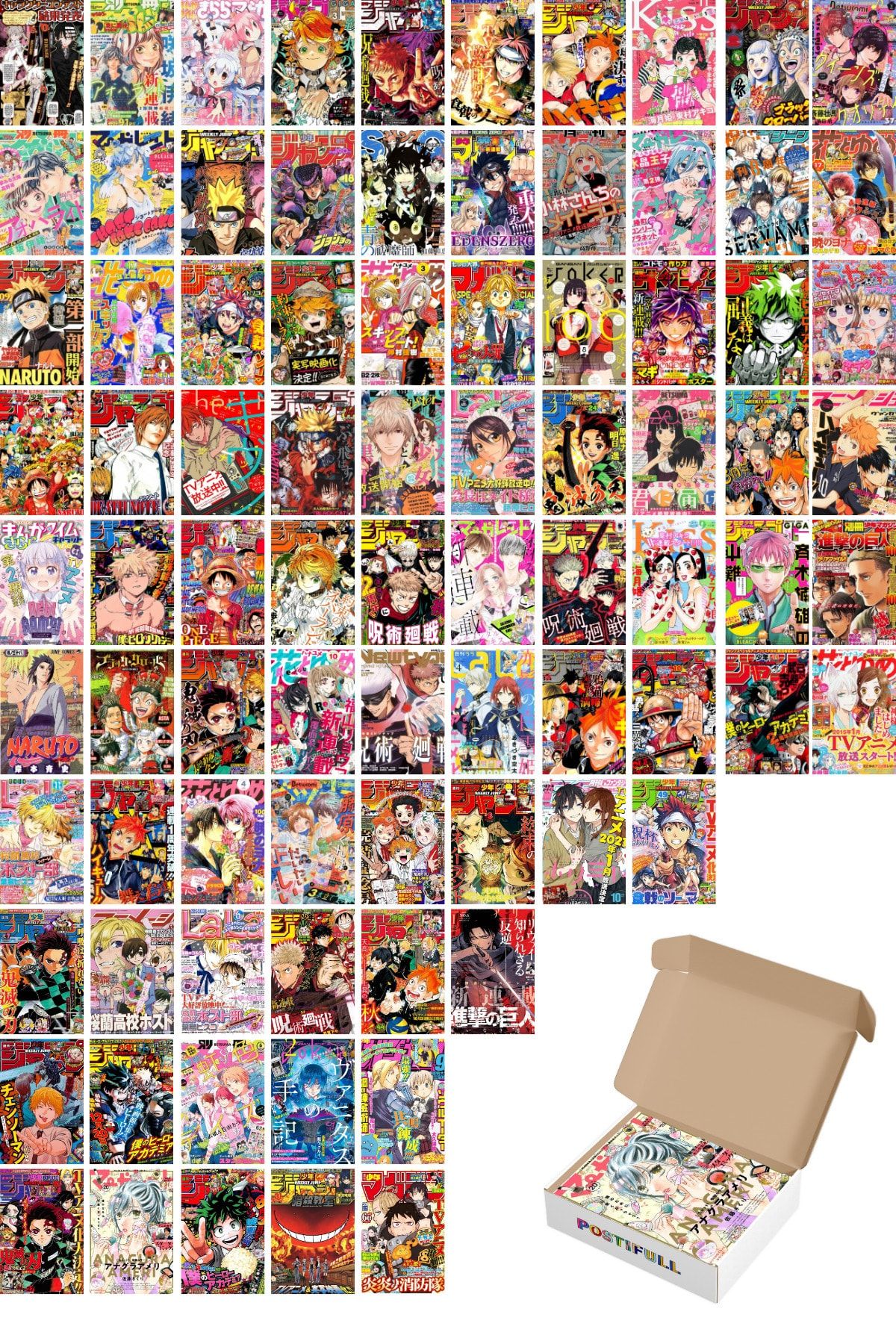 postifull Anime Poster, 84 Adet, Anime Poster Kolaj Seti, Arkası Yapışkanlı, Anime Oda Dekoru, Kutulu Set