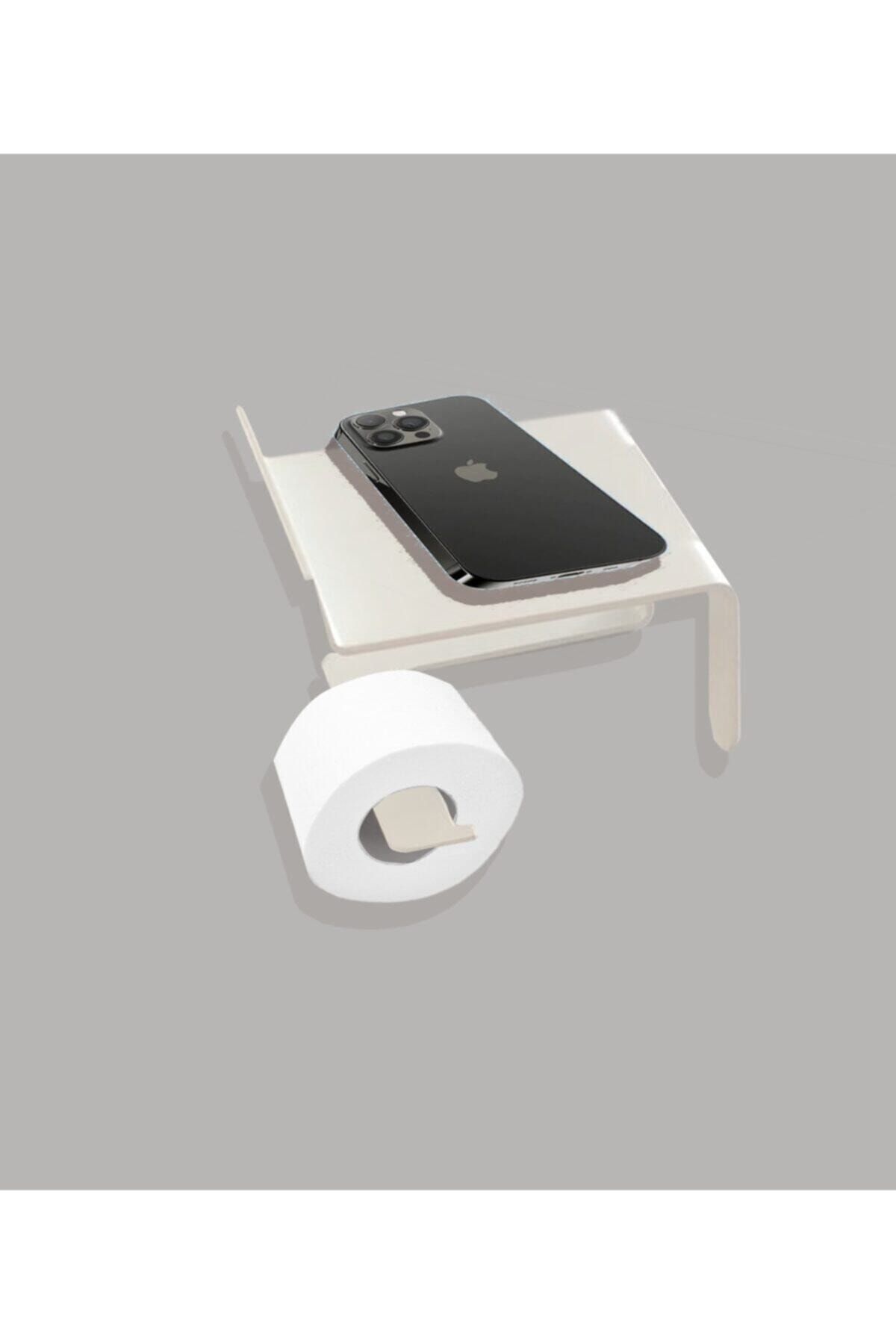 Hobi Demir Sanat Beyaz Telefon Raflı Tuvalet Kağıtlığı Cep Telefonu Tutmalı Raflı Wc Kağıtlık