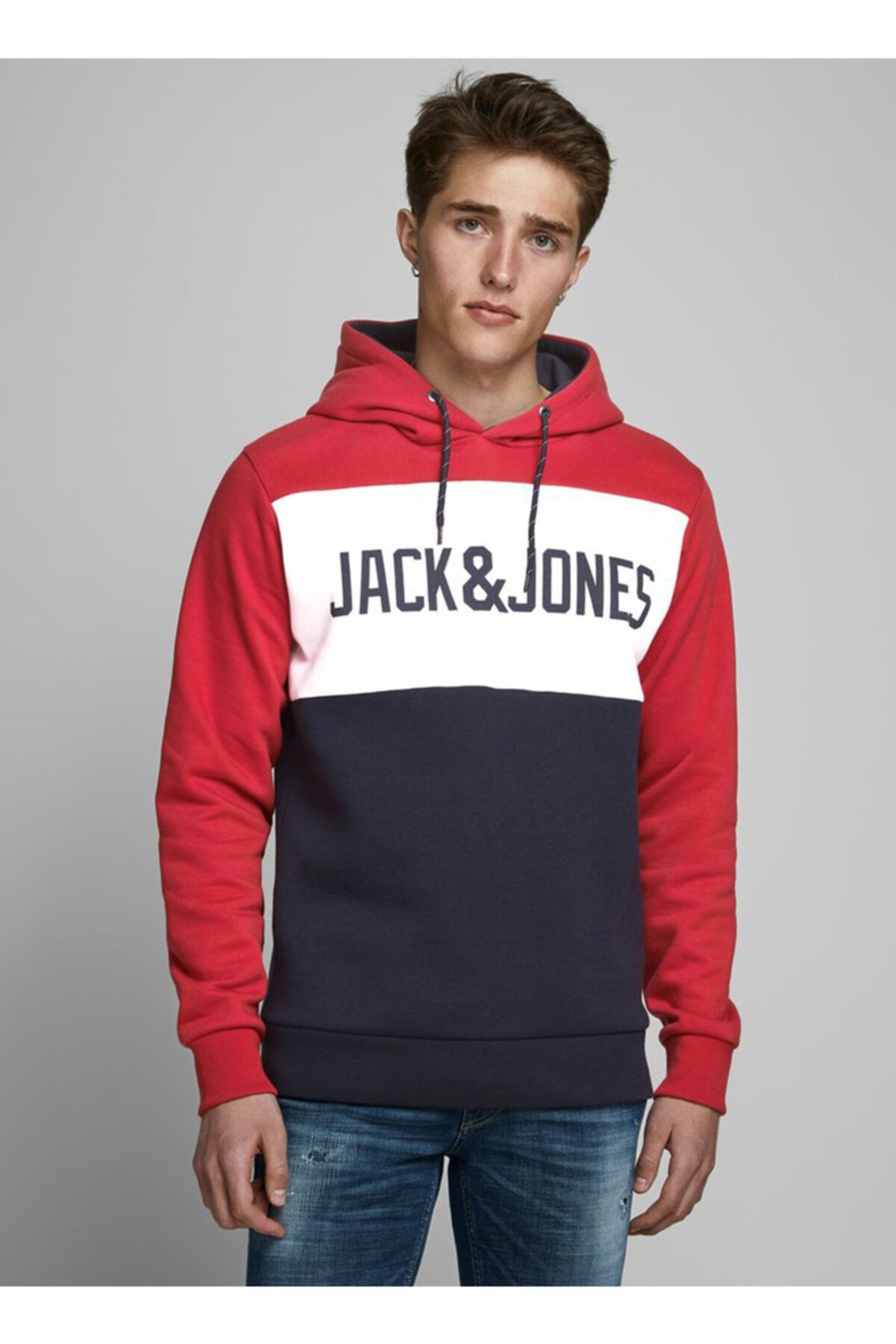 Jack & Jones Kapüşonlu Regular Fit Baskılı Kırmızı Erkek Sweatshirt
