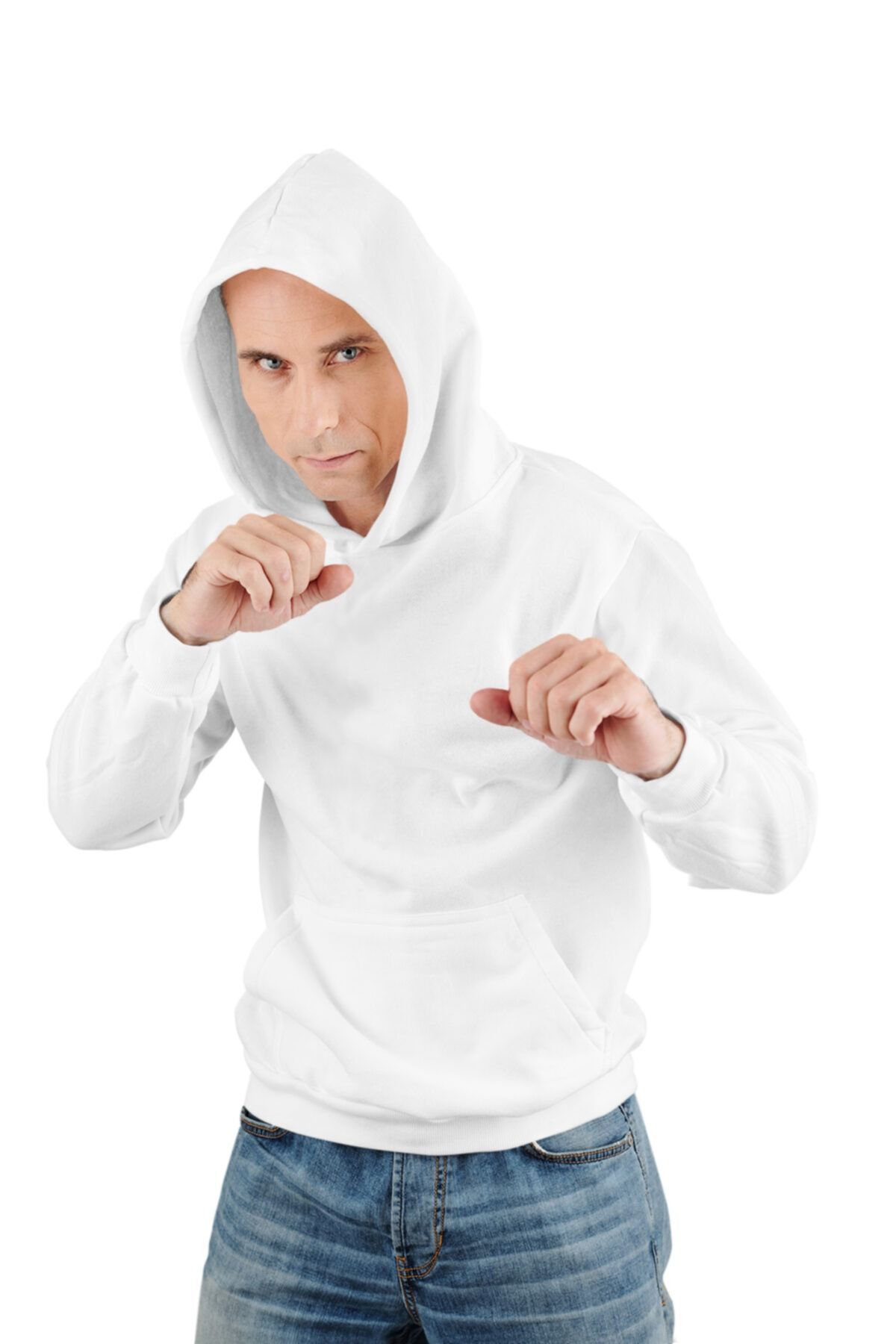 Raf Coll Unisex Beyaz Basic Cepli Beyaz Kapşonlu Sweatshirt