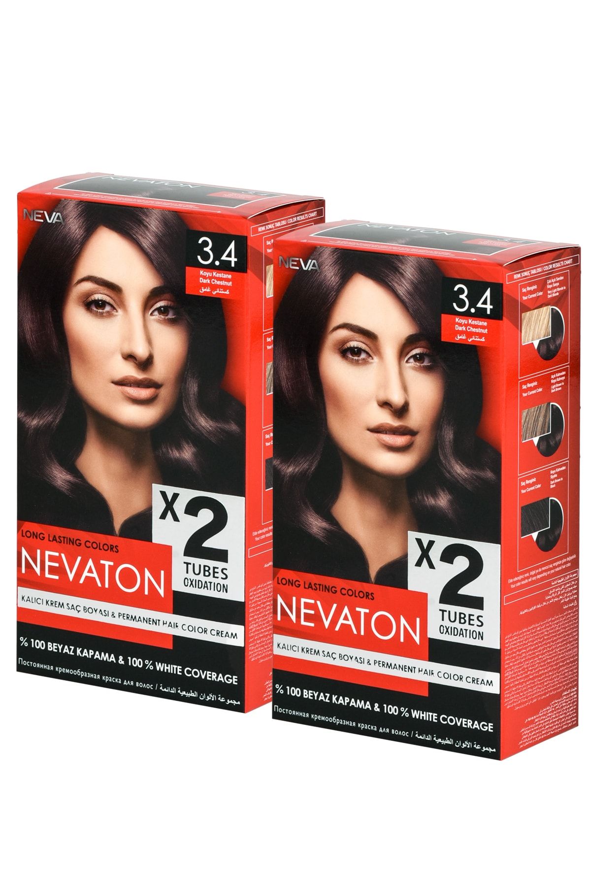 NEVA KOZMETİK Saç Boyası Nevaton 3.4 Koyu Kestane 2'li Set