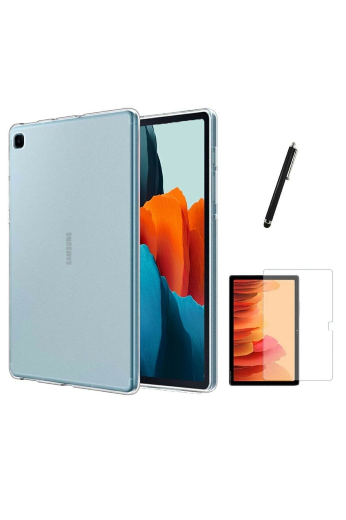 Fibaks Samsung Galaxy Tab A7 Lite T220 T225 uyumlu Tablet Kılıf Ekran Koruyucu Kalem Süper Silikon Şeffaf