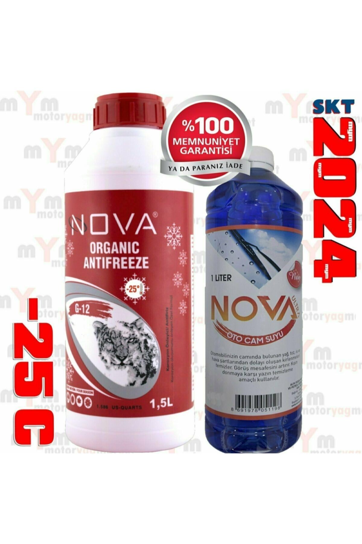 Nova -25 Derece Organik Kırmızı G12 Antifriz 1.5litre +cam Suyu