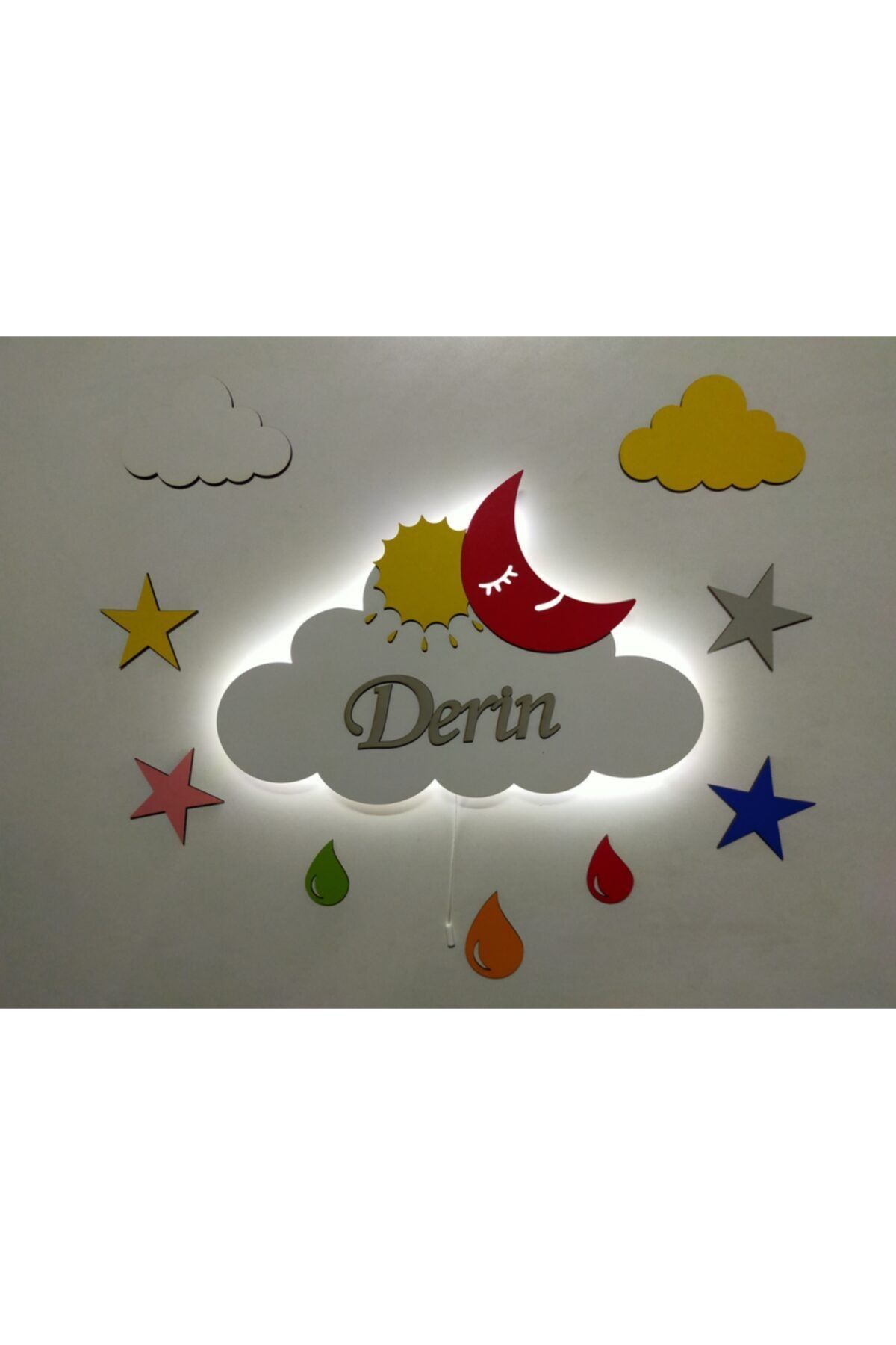 fabrikahşap Bulut Ahşap Gece Lambası Özel Güneş Tutulması Serisi Ledli Dekoratif Aydınlatma Çocuk Odası