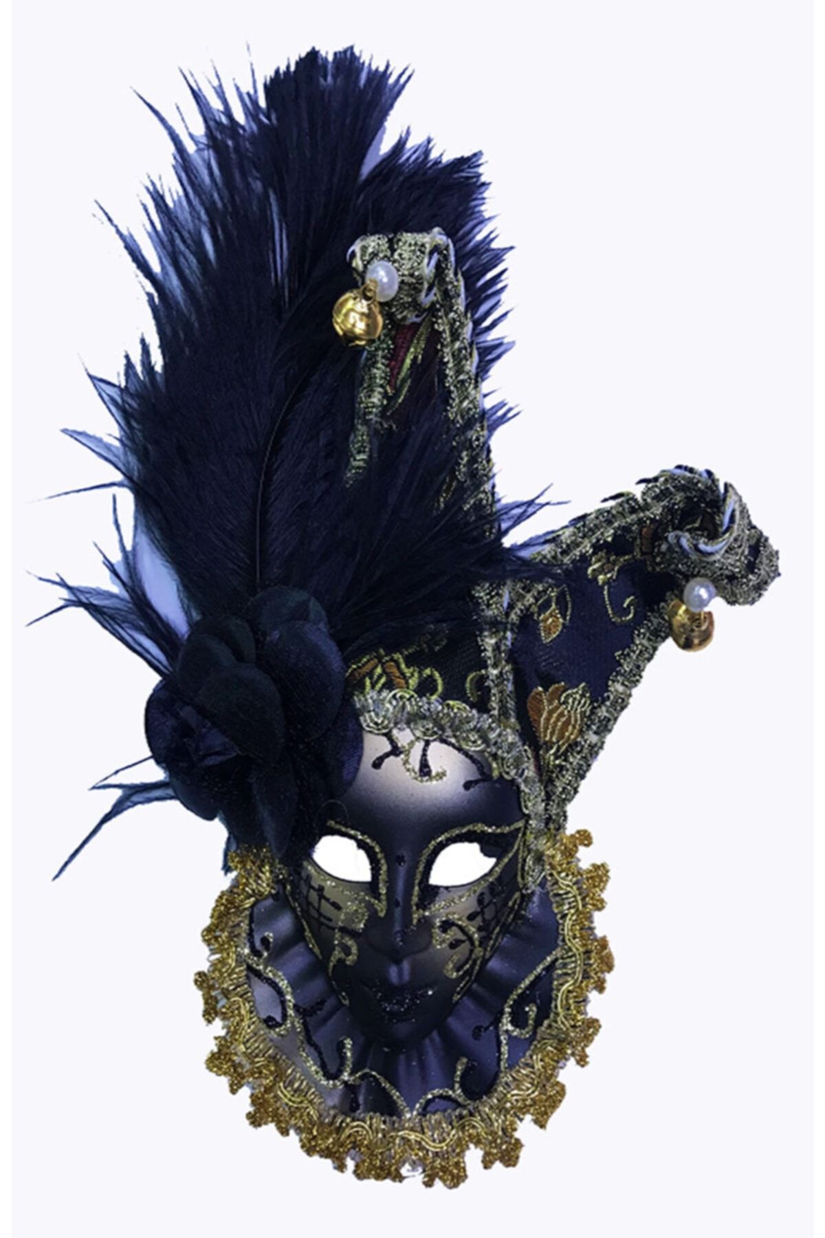 MağazanYanında Çıngıraklı Dekoratif Tüylü Seramik Maske Siyah Renk