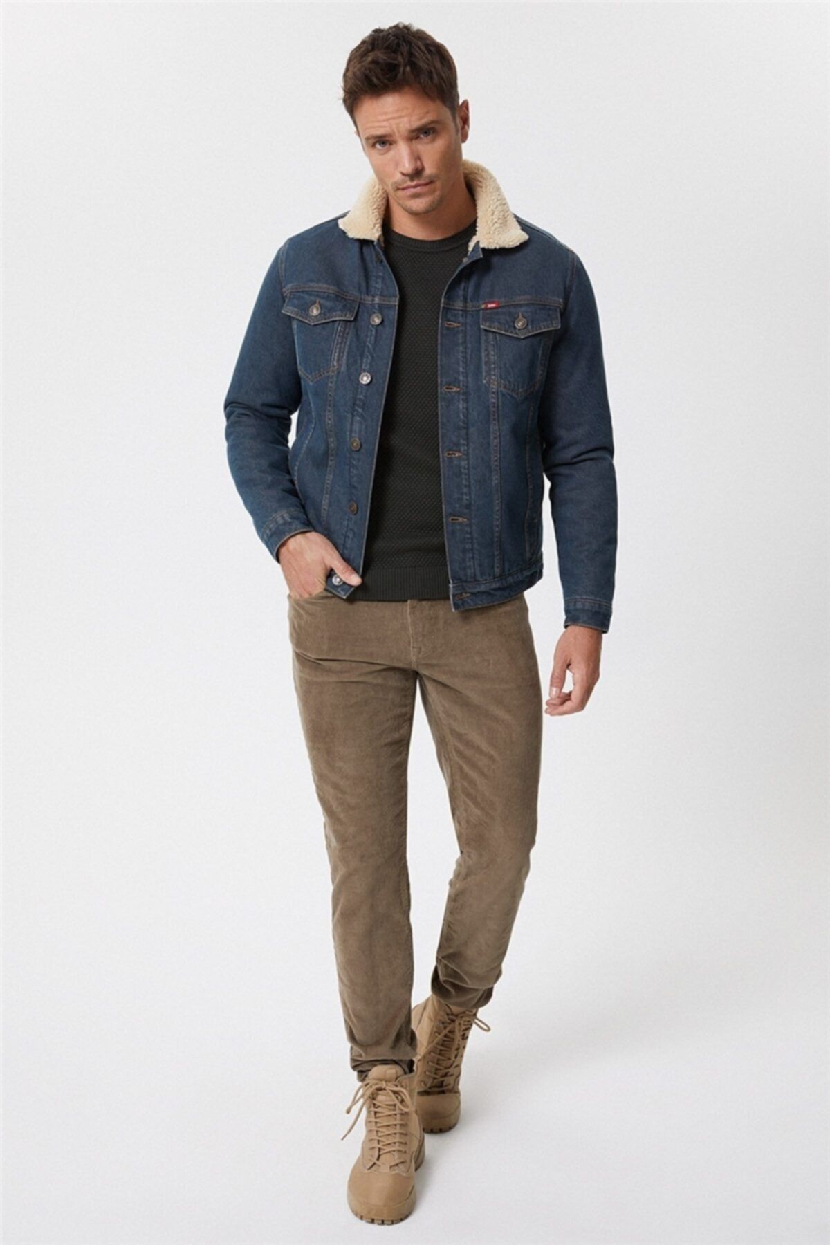 Lee Cooper Erkek Puebla 12 Kürklü Jean Ceket Denim 221 LCM 131004