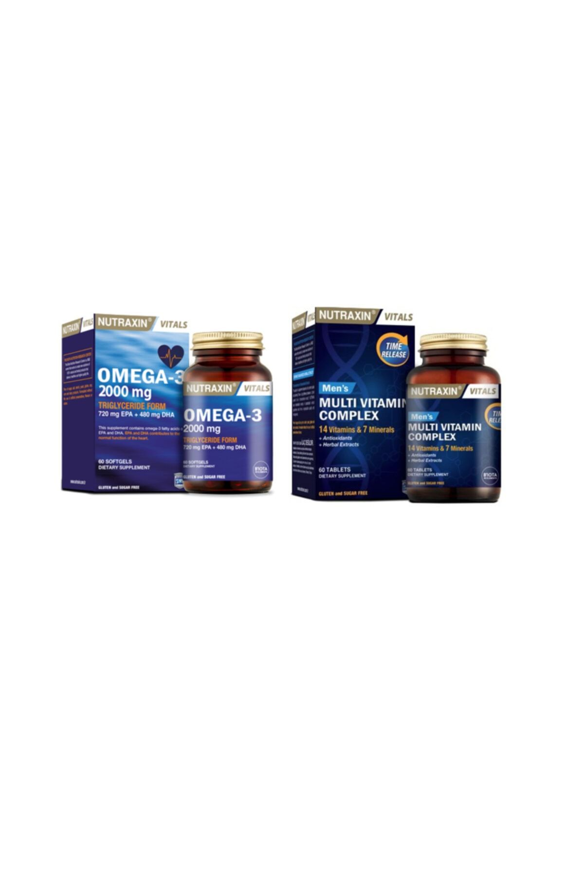 Nutraxin Omega 3 Balık Yağı 2000 mg 60 Kapsül+ 14 Vitamin,7 Mineral Içerikli Multivitamin Erkek 60 Tablet