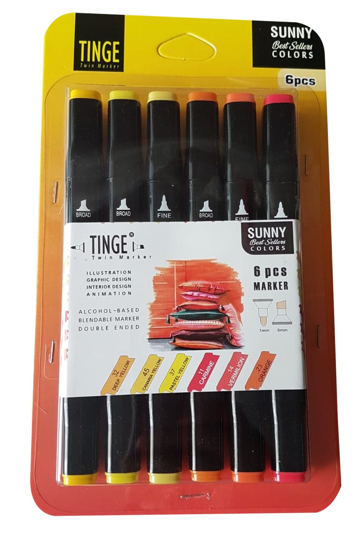 Tinge Marker Kalem -6'lı Sunny Renk Seti - Marker