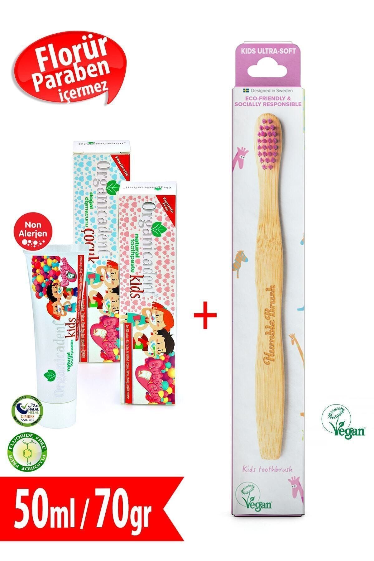 Organicadent Florürsüz Doğal Çocuk Diş Macunu 50ml Humble Brush Kids P Organik Diş Fırçası