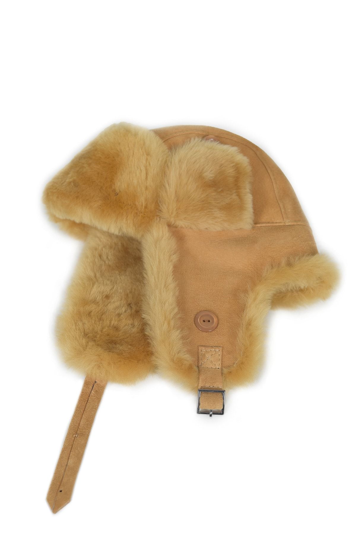 Mumcu's Leather Deri Kürklü Kışlık Kadın Pilot Şapkası Şeftali