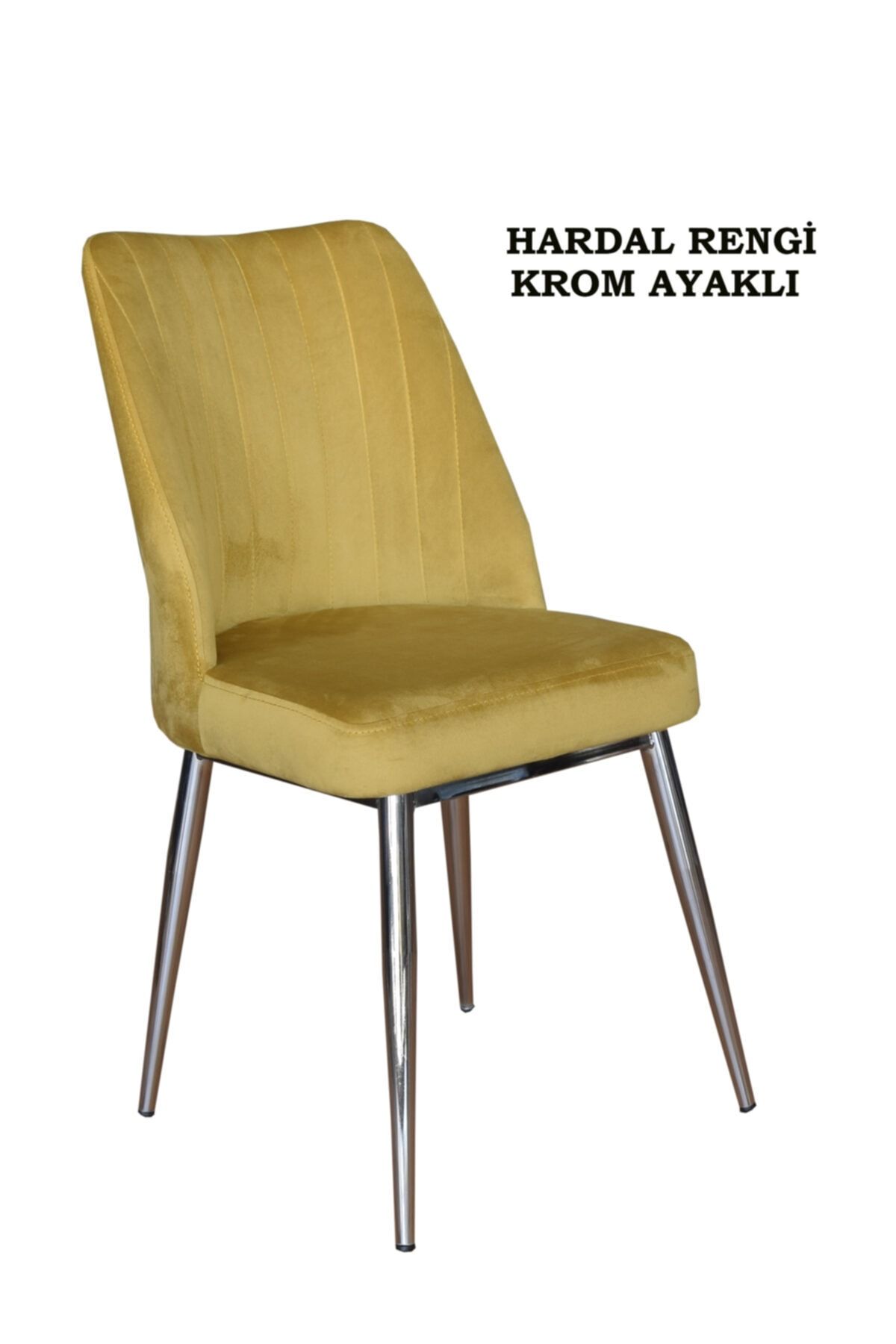 Ankhira Elit Sandalye, Mutfak Ve Salon Sandalyesi, Silinebilir Hardal Renk Kumaş, Krom Ayaklı