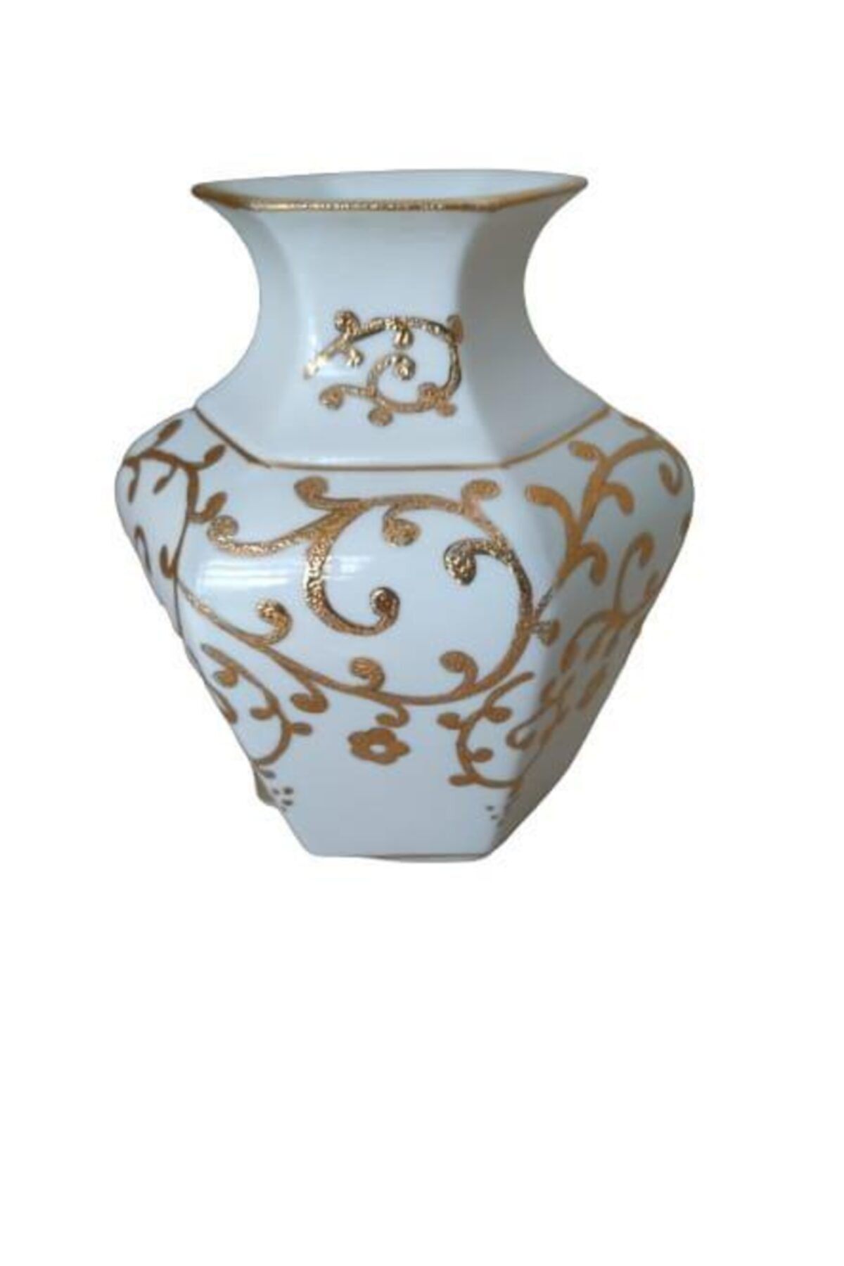 Kütahya Porselen Köşeli Vazo 15 Cm Dekor No:3678 B.altın