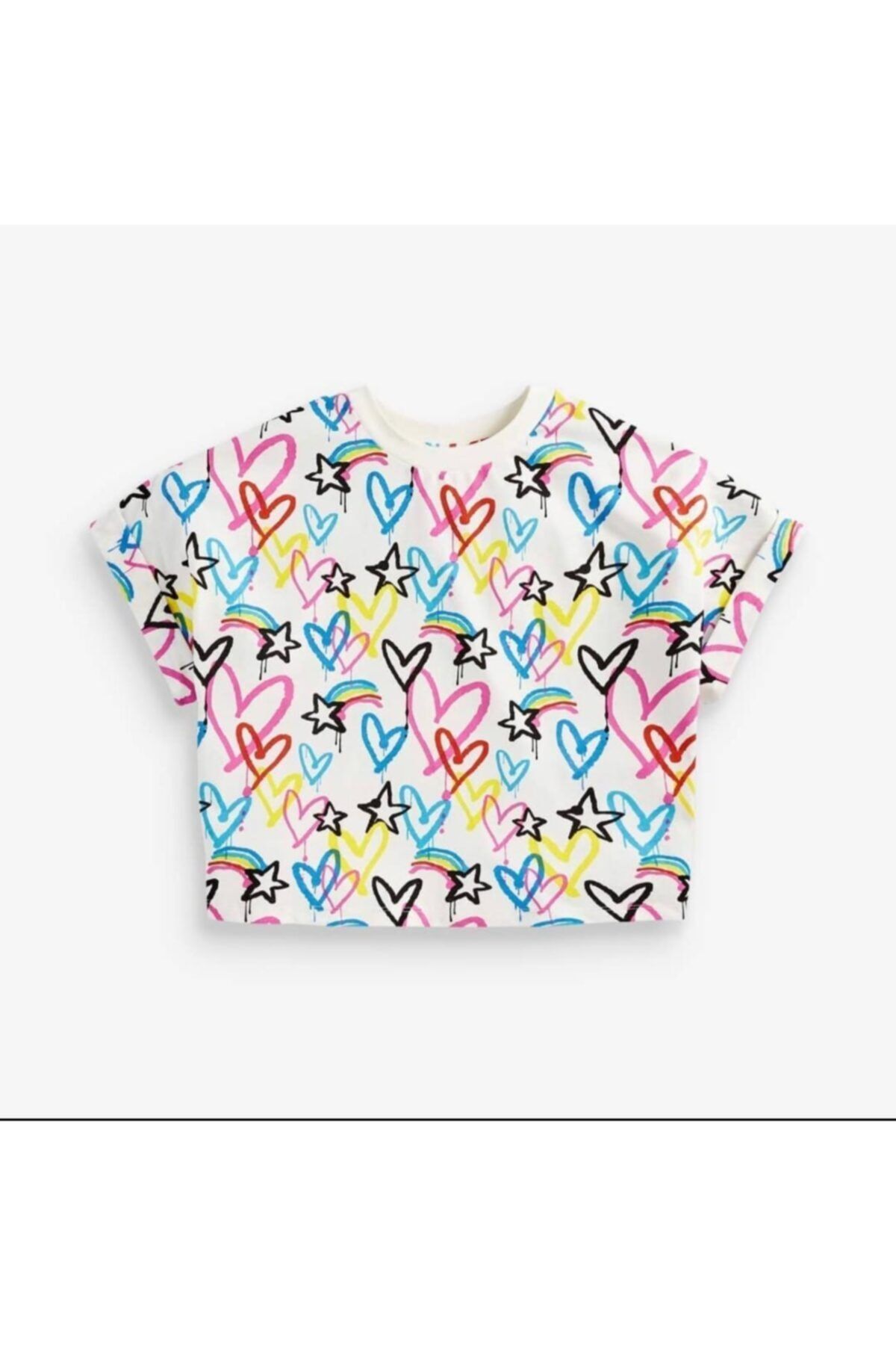 Next Organik Pamuklu Kalp Baskılı Kız Çocuk Tshirt