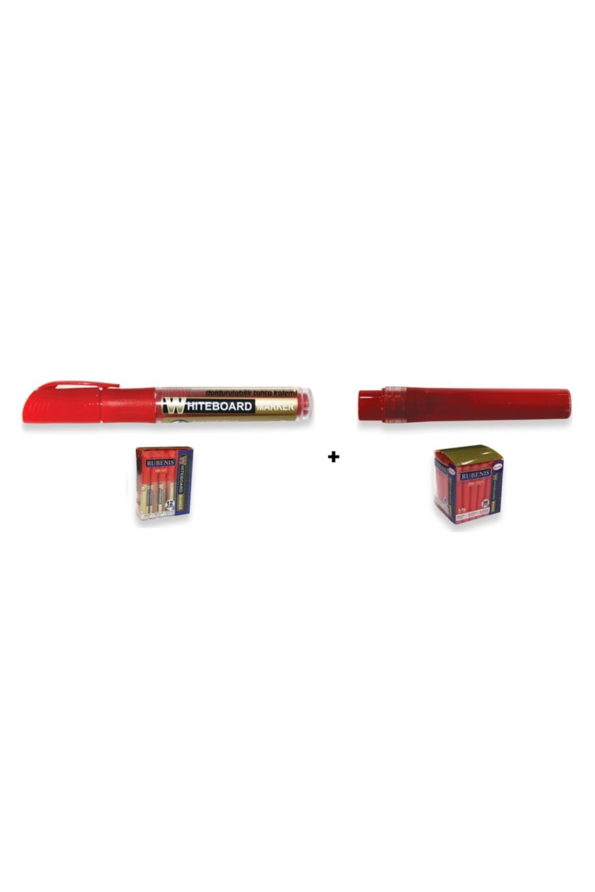 Rubenis Kartuşlu Tahta Kalemi Kırmızı 12'li (1 Paket) + Tahta Kalemi Kartuşu Kırmızı 36'lı (1 Paket)