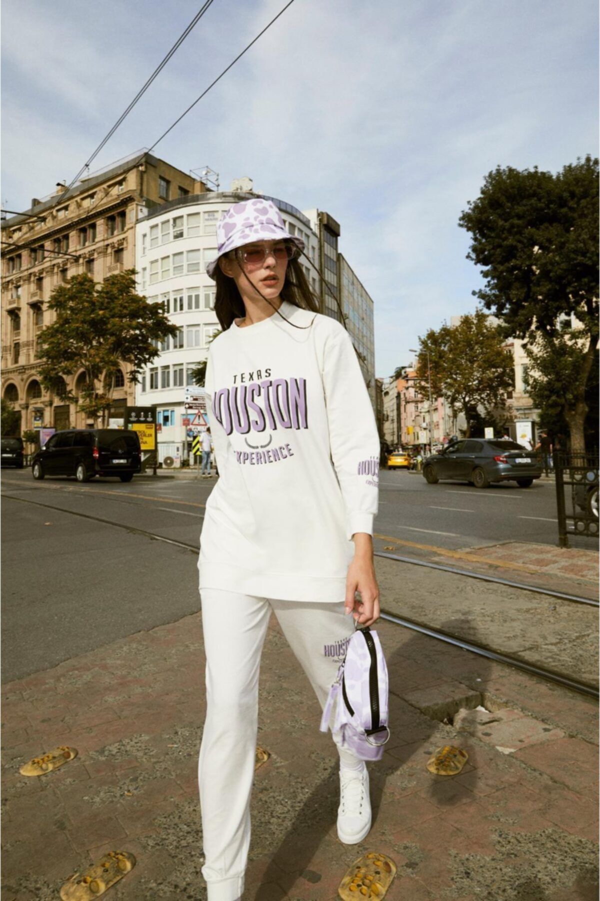 Basicpark Houston Pamuklu Oversize Ekru Alt Üst Takım