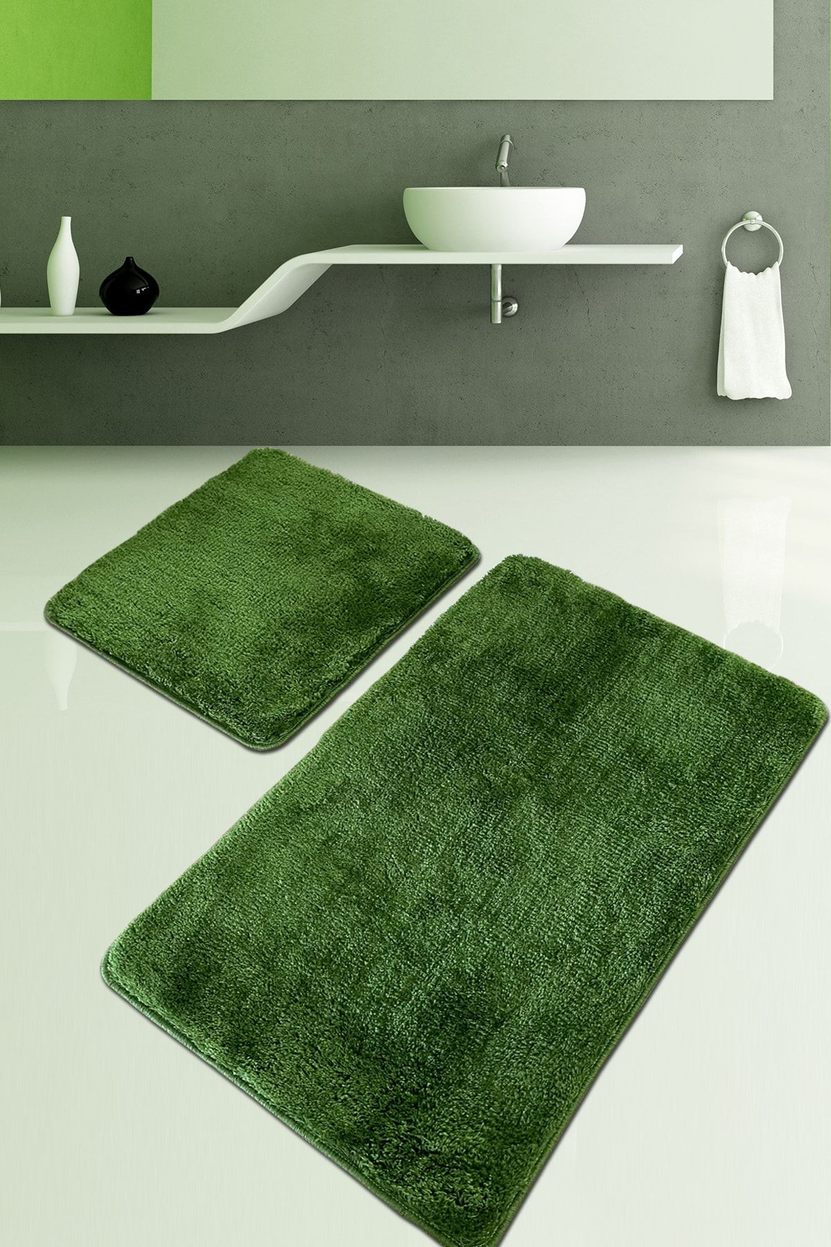 Chilai Home Pasific Dark Green 2'li Set Banyo Halısı Paspas Yıkanabilir