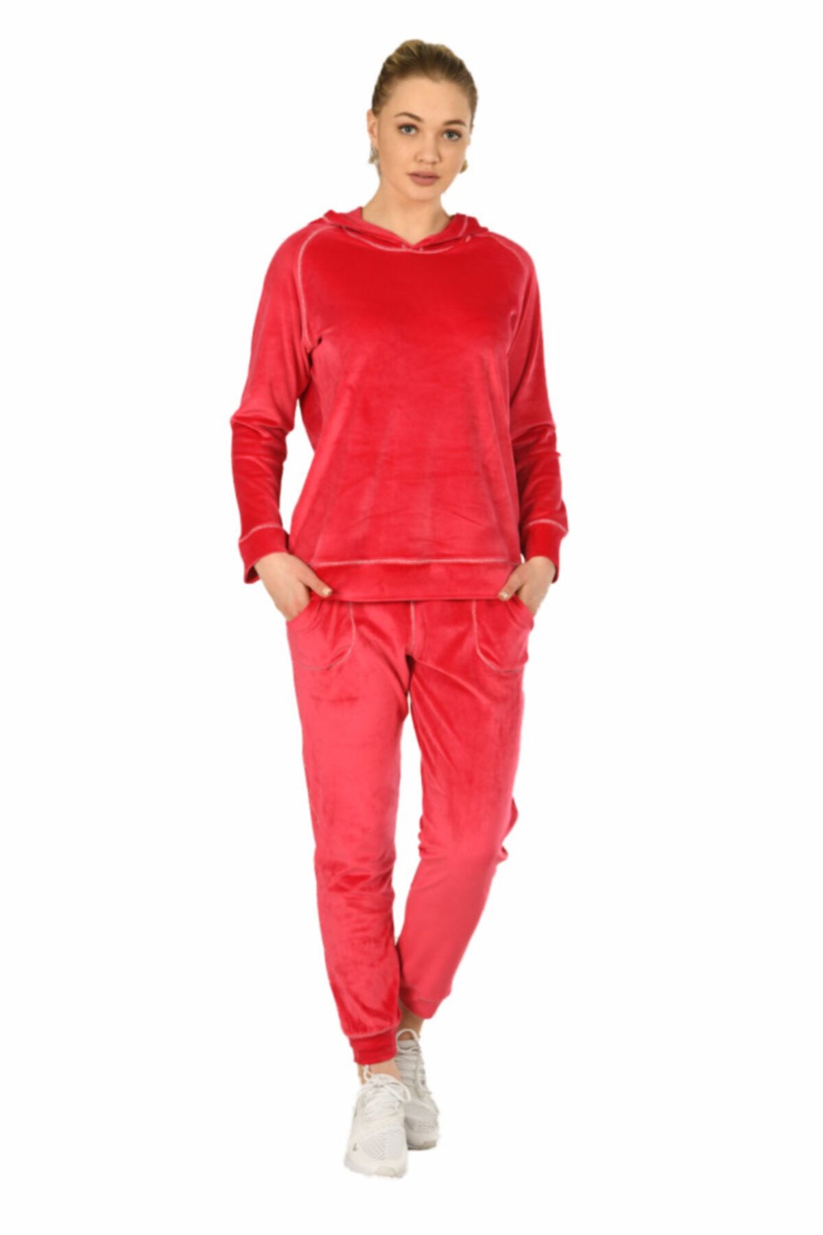 Jiber Kadın Kapuşonlu Kadife Pijama Takımı Jbr-3932