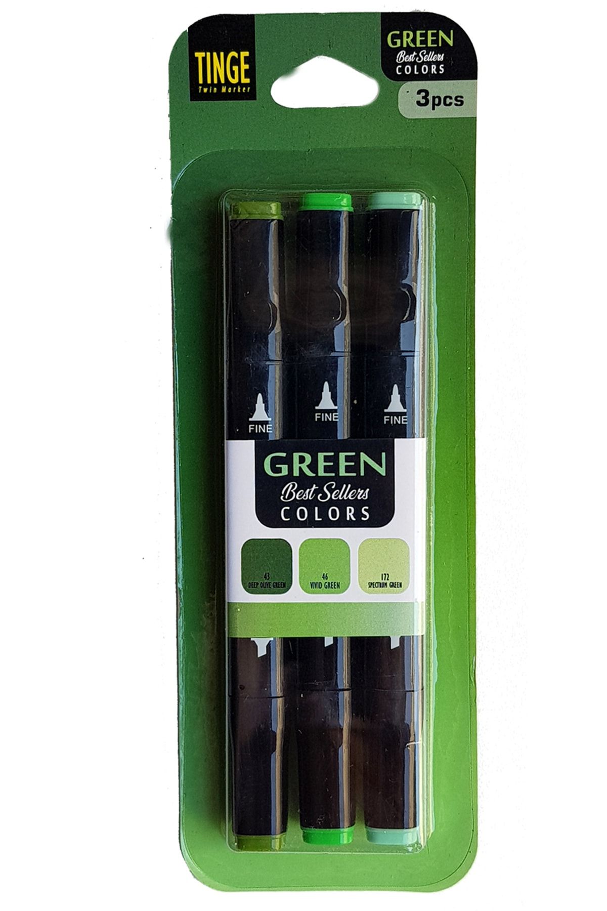 Tinge Marker Kalem - 3'lü Green Yeşil Renk Seti - Marker