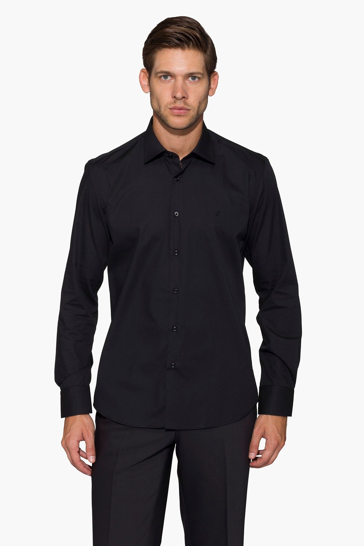 Hateko Erkek Siyah Kolay Ütülenen Dar Kesim Gömlek