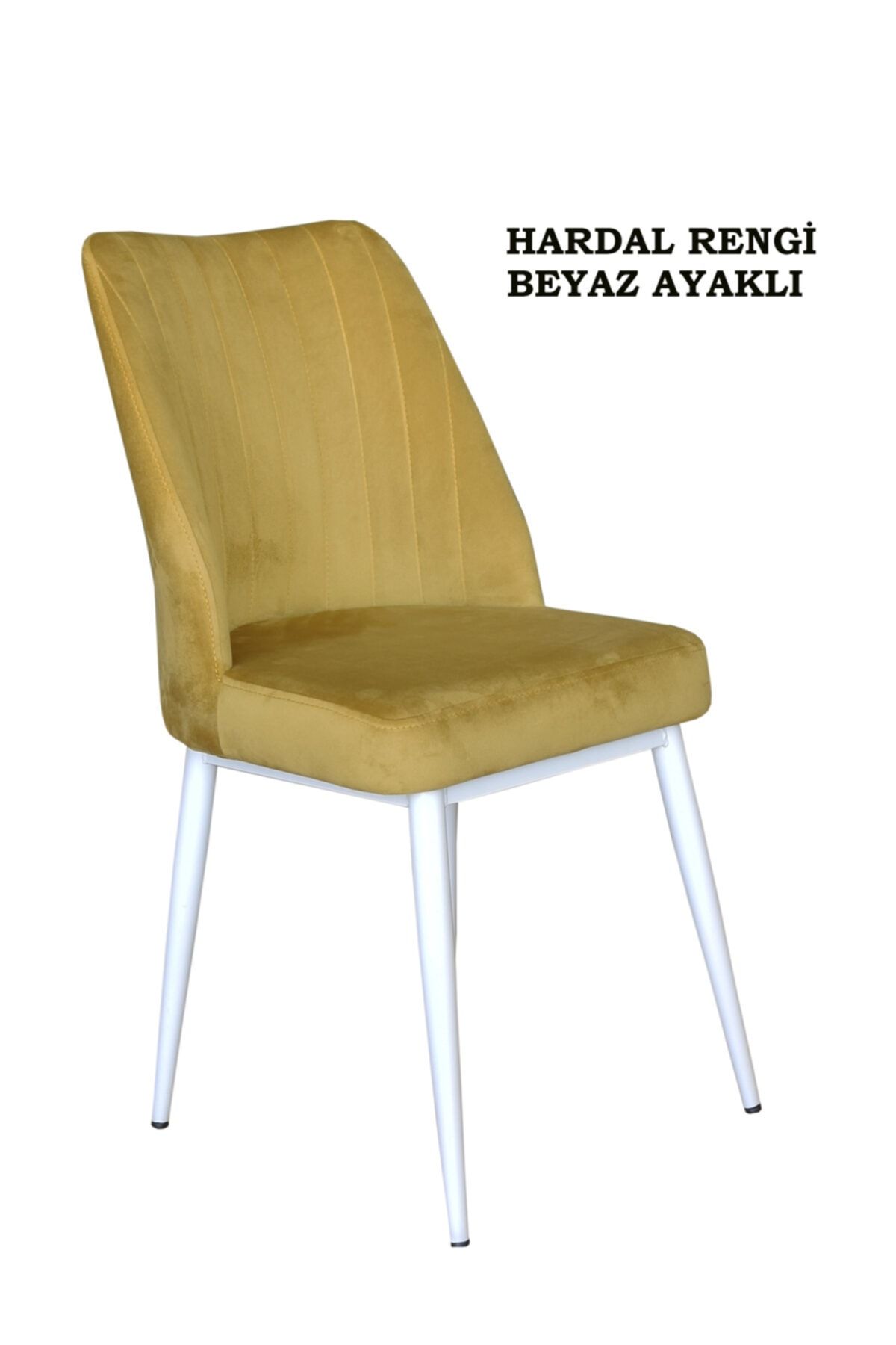 Ankhira Elit Sandalye, Mutfak Ve Salon Sandalyesi, Silinebilir Hardal Renk Kumaş, Beyaz Ayaklı