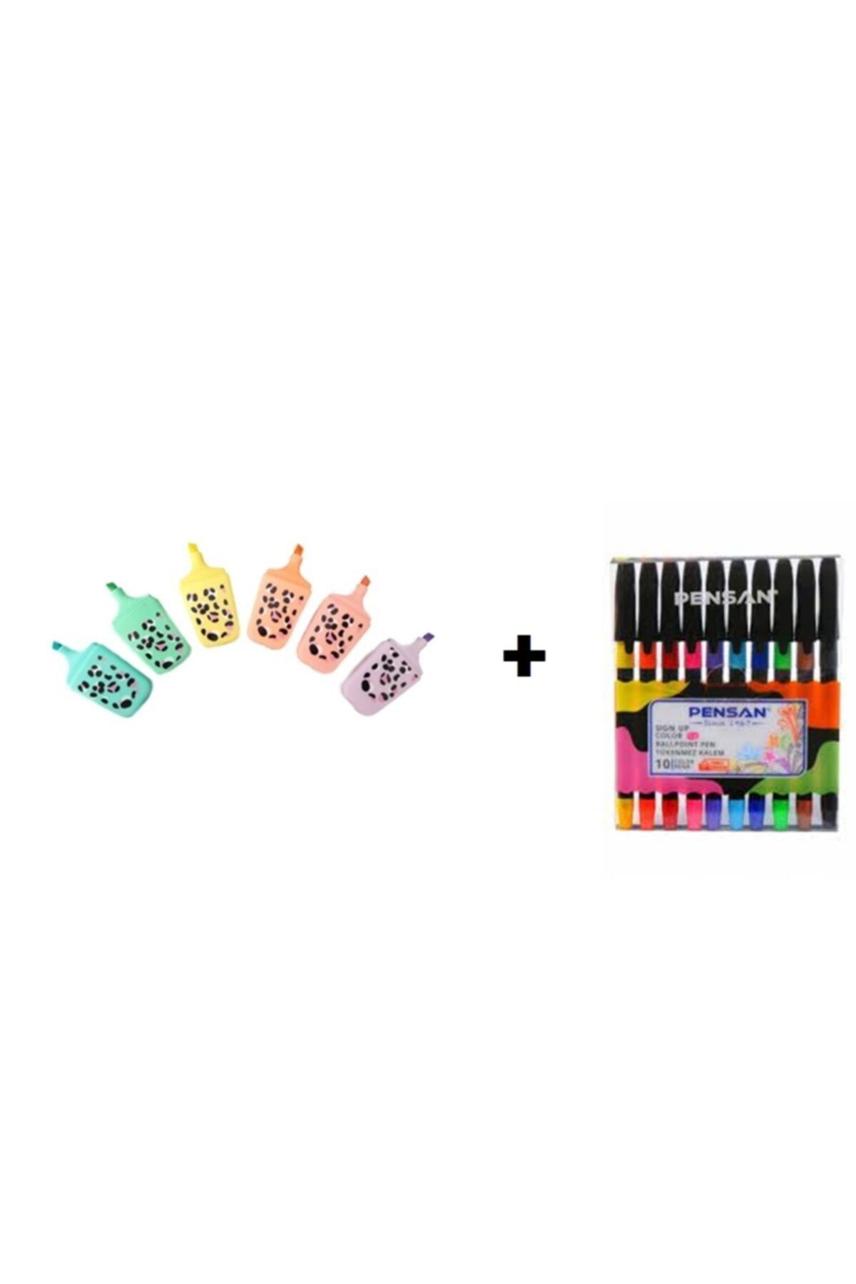 Pensan Sign Up Renkli Tükenmez Kalem 10'lu + Dalmaçyalı Pastel Renk Mini Fosforlu Kalem 6'lı