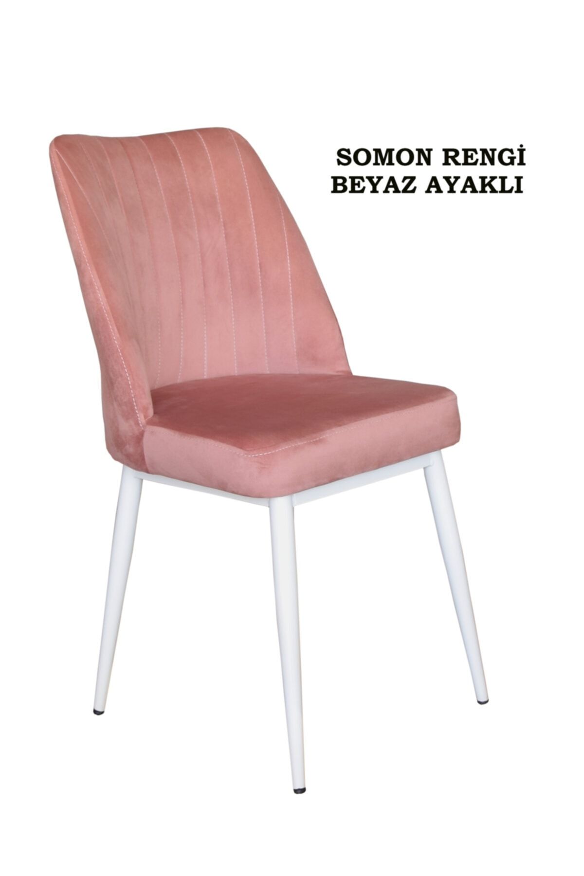 Ankhira Elit Sandalye, Mutfak Ve Salon Sandalyesi, Silinebilir Somon Renk Kumaş, Beyaz Ayaklı