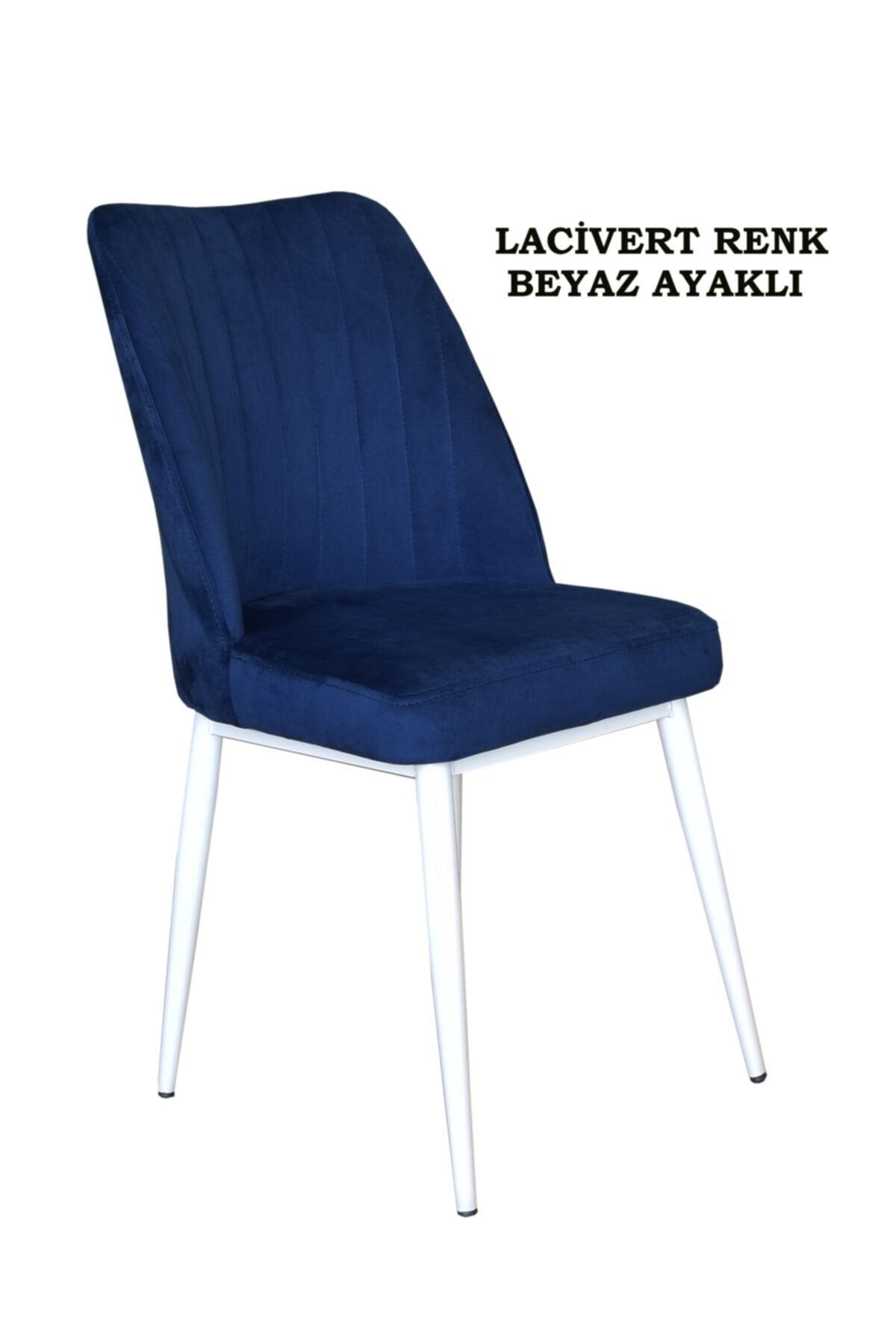 Ankhira Elit Sandalye, Mutfak Ve Salon Sandalyesi, Silinebilir Lacivert Renk Kumaş, Beyaz Ayaklı
