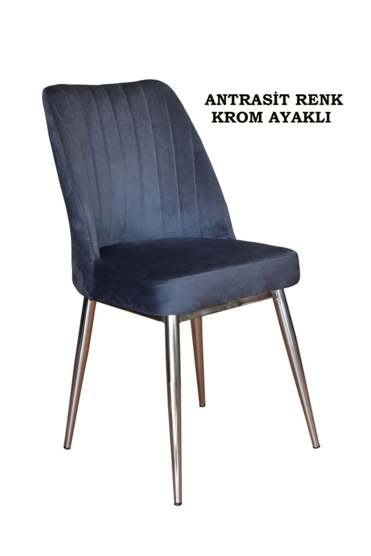 Ankhira Elit Sandalye, Mutfak Ve Salon Sandalyesi, Silinebilir Antrasit Renk Kumaş, Krom Ayaklı
