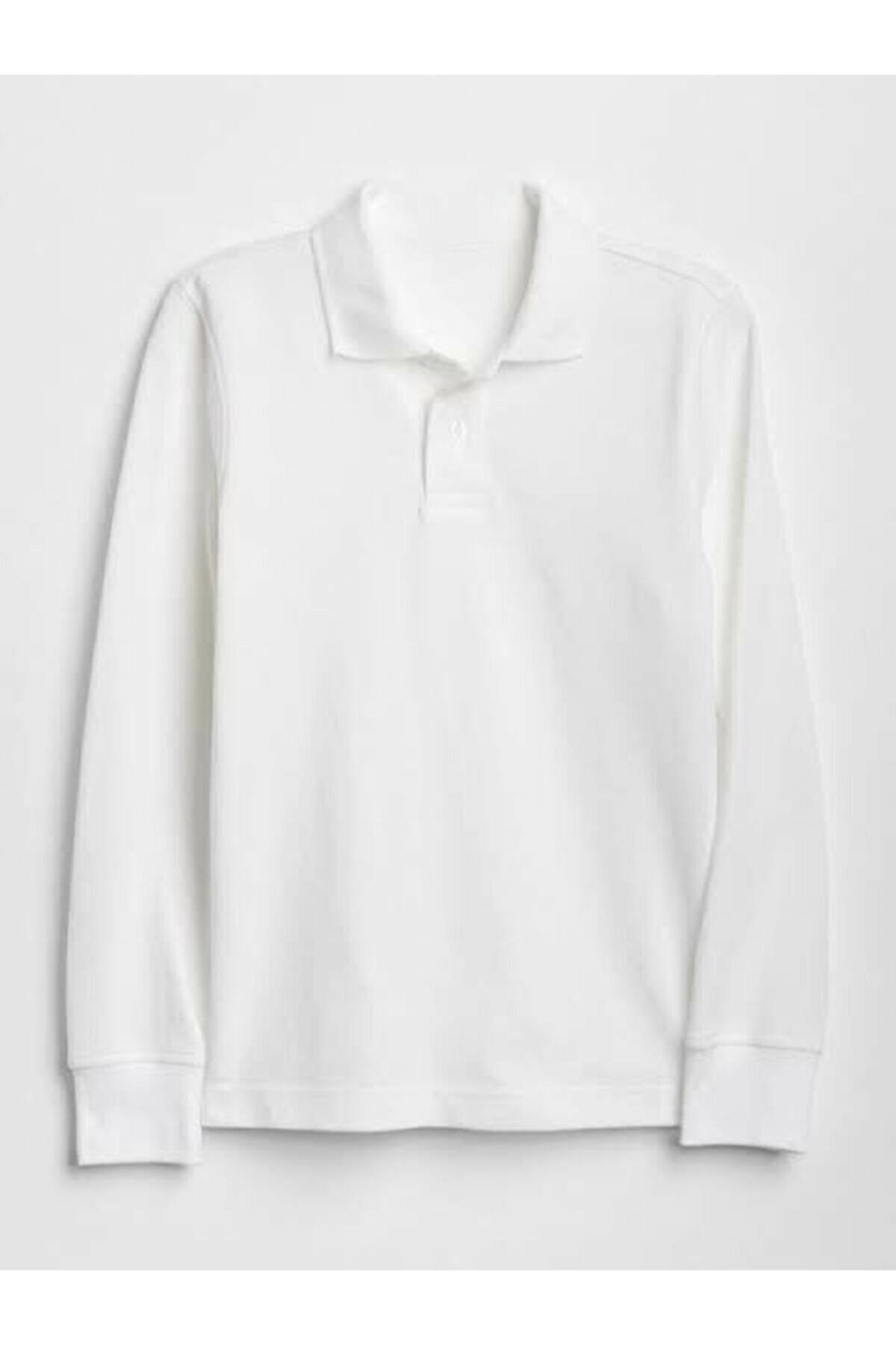 Nacar Unısex Beyaz Uzun Kol Lakost Polo Yaka T-shirt