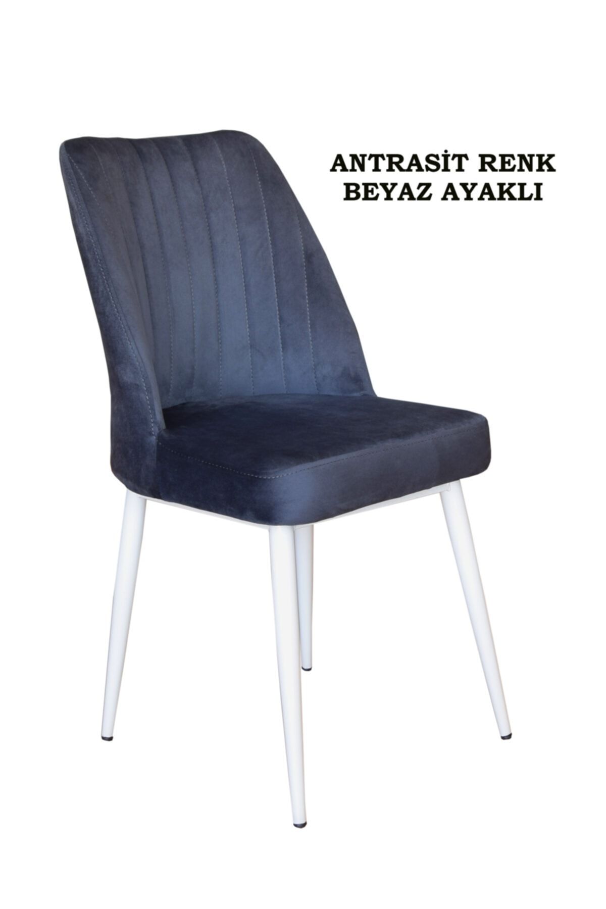 Ankhira Elit Sandalye, Mutfak Ve Salon Sandalyesi, Silinebilir Antrasit Renk Kumaş, Beyaz Ayaklı
