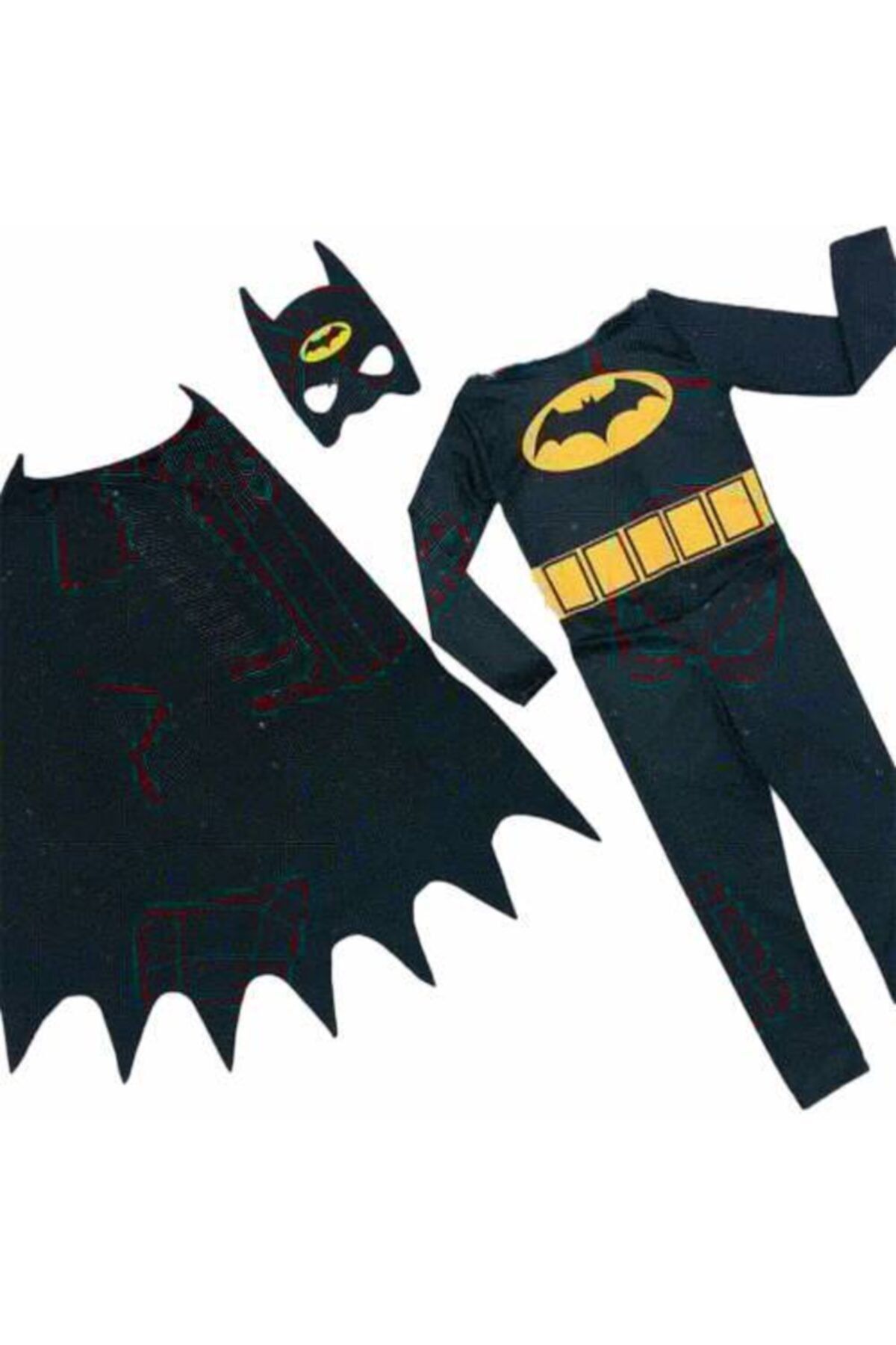 Mashotrend Erkek Çocuk Siyah Pelerinli Batman Çocuk Kostümü - Kara Şövalye Batman Çocuk Kostümü