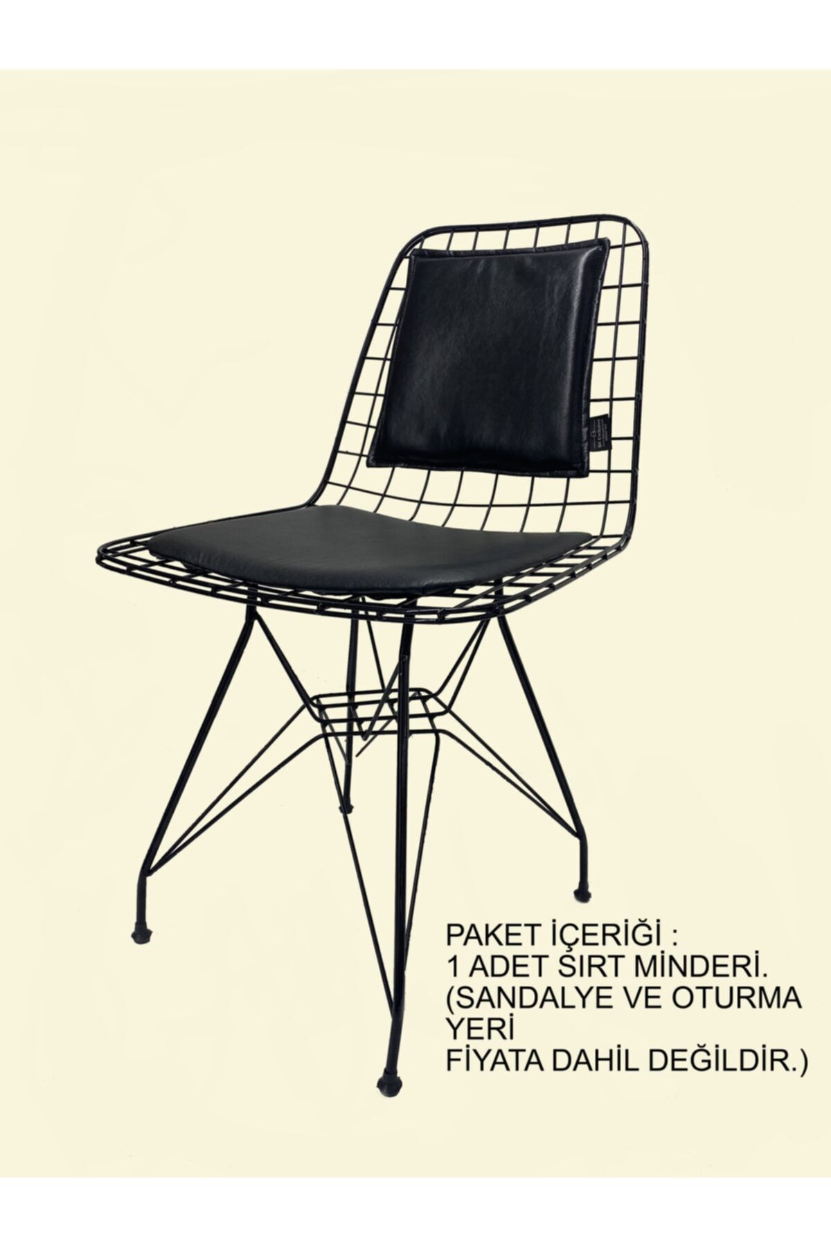 BK exclusive Tel Sandalye Sırt Minderi Siyah Deri(SANDALYE DAHİL DEĞİLDİR)