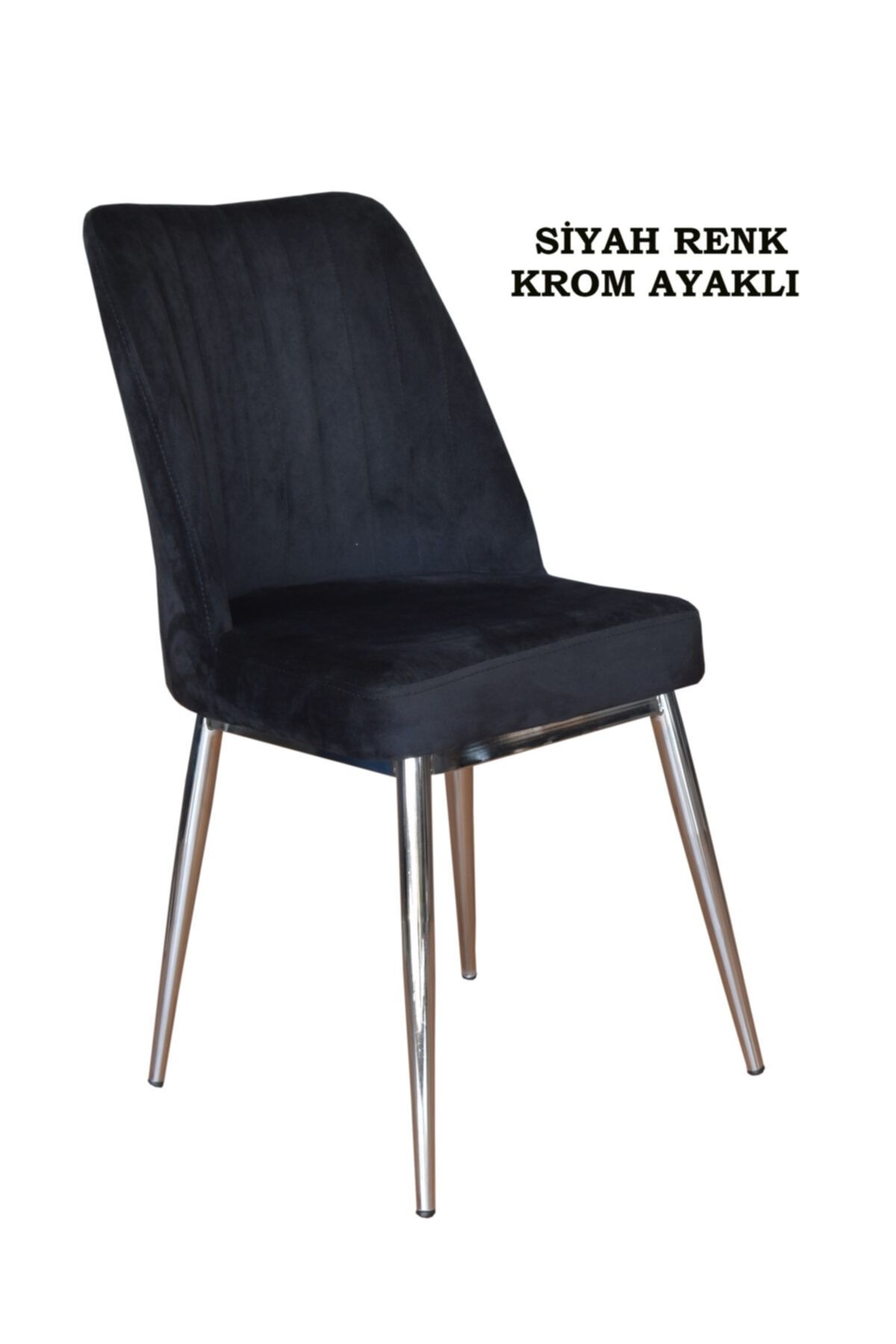 Ankhira Elit Sandalye, Mutfak Ve Salon Sandalyesi, Silinebilir Siyah Renk Kumaş, Krom Ayaklı