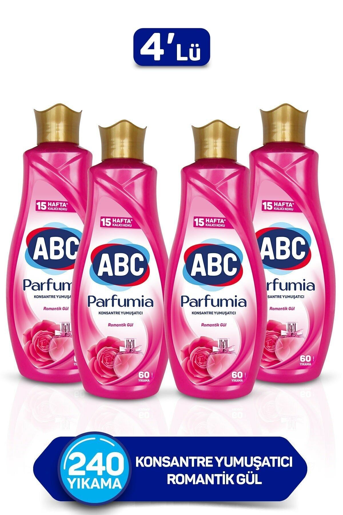 ABC Parfumia Romantik Gül Konsantre Yumuşatıcı 1440 Ml 4'lü Seti