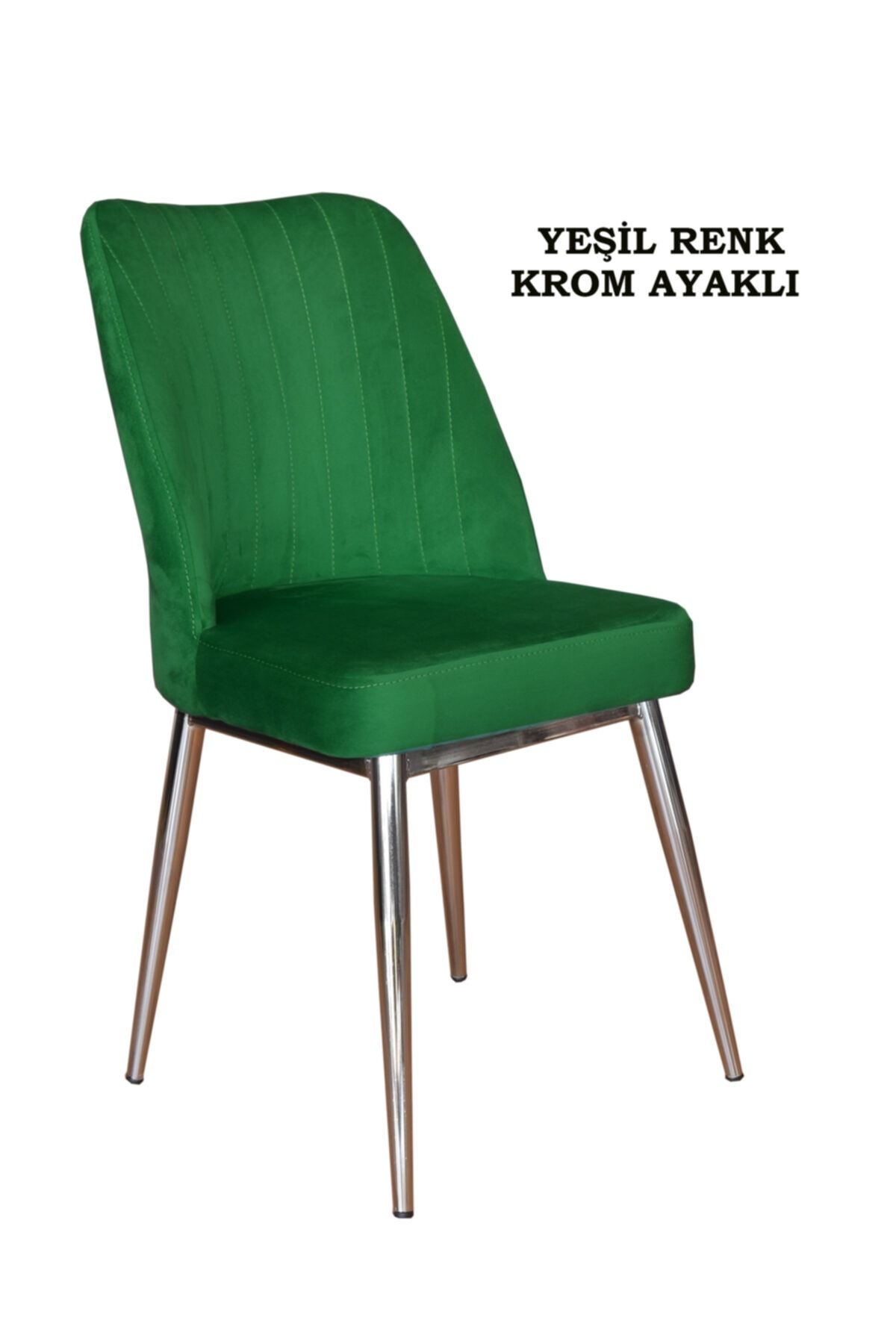 Ankhira Elit Sandalye, Mutfak Ve Salon Sandalyesi, Silinebilir Yeşil Renk Kumaş, Krom Ayaklı