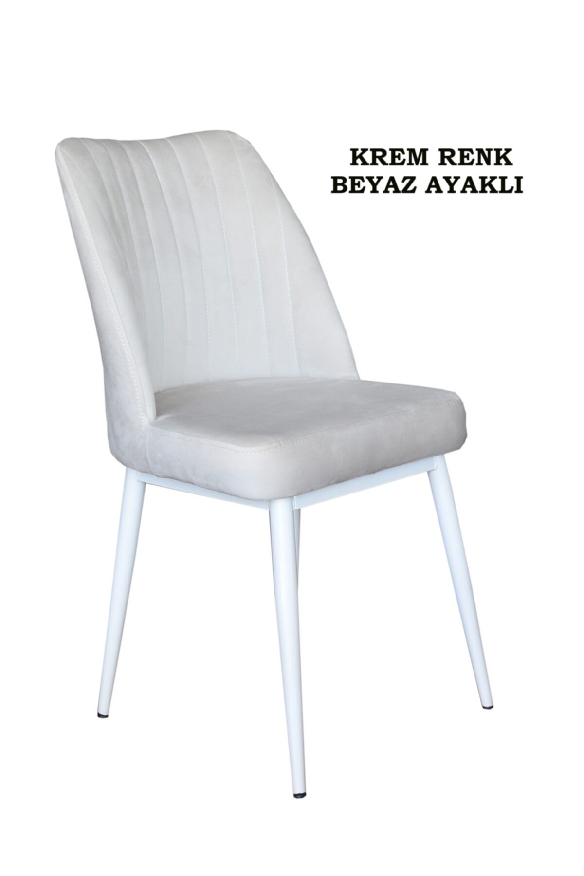 Ankhira Elit Sandalye, Mutfak Ve Salon Sandalyesi, Silinebilir Krem Renk Kumaş, Beyaz Ayaklı