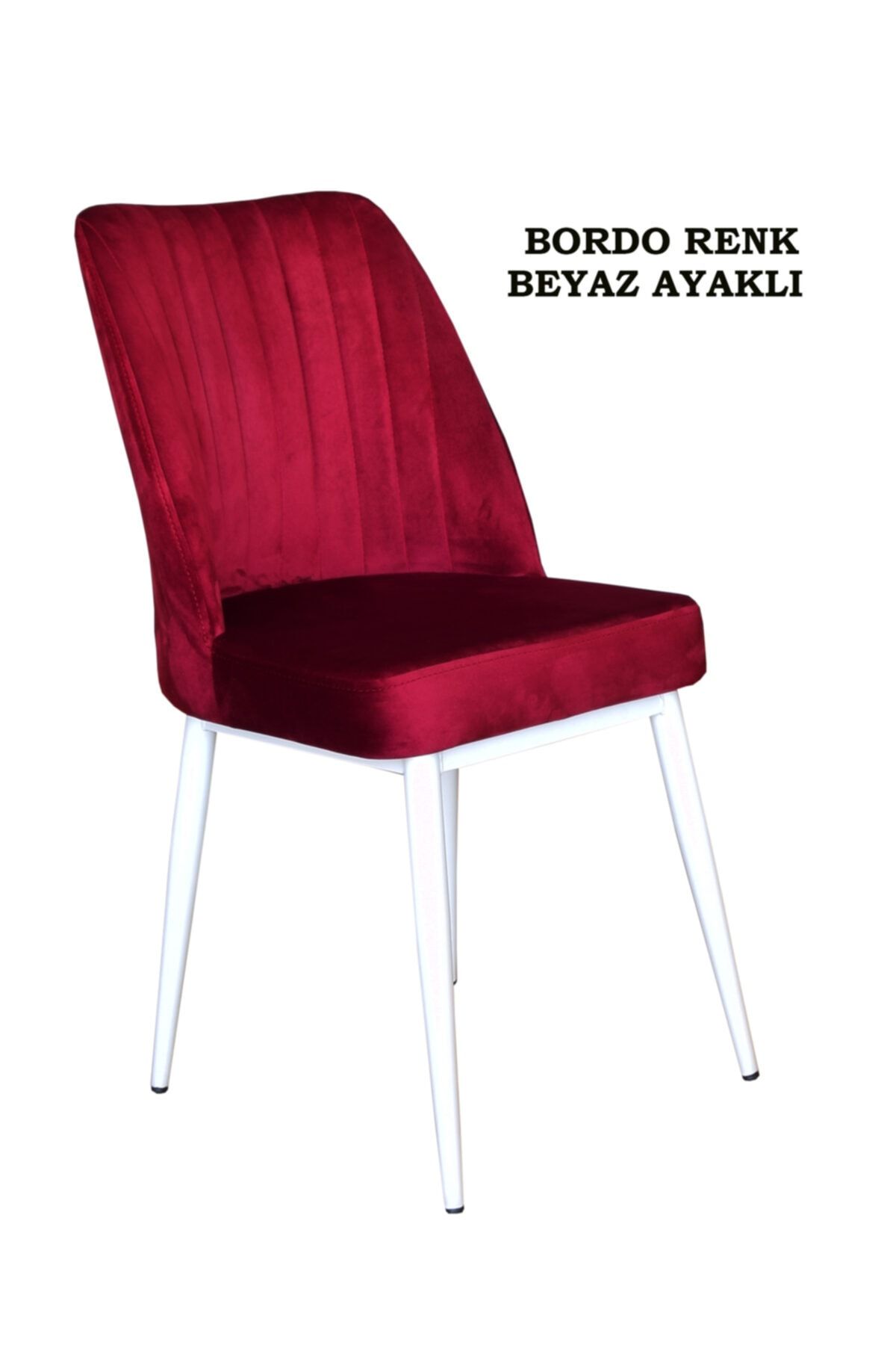 Ankhira Elit Sandalye, Mutfak Ve Salon Sandalyesi, Silinebilir Bordo Renk Kumaş, Beyaz Ayaklı
