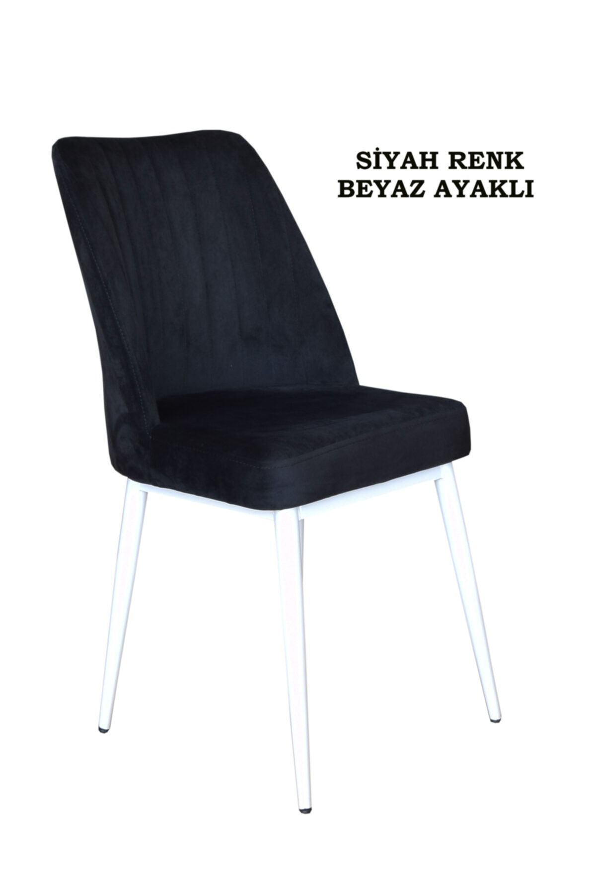 Ankhira Elit Sandalye, Mutfak Ve Salon Sandalyesi, Silinebilir Siyah Renk Kumaş, Beyaz Ayaklı