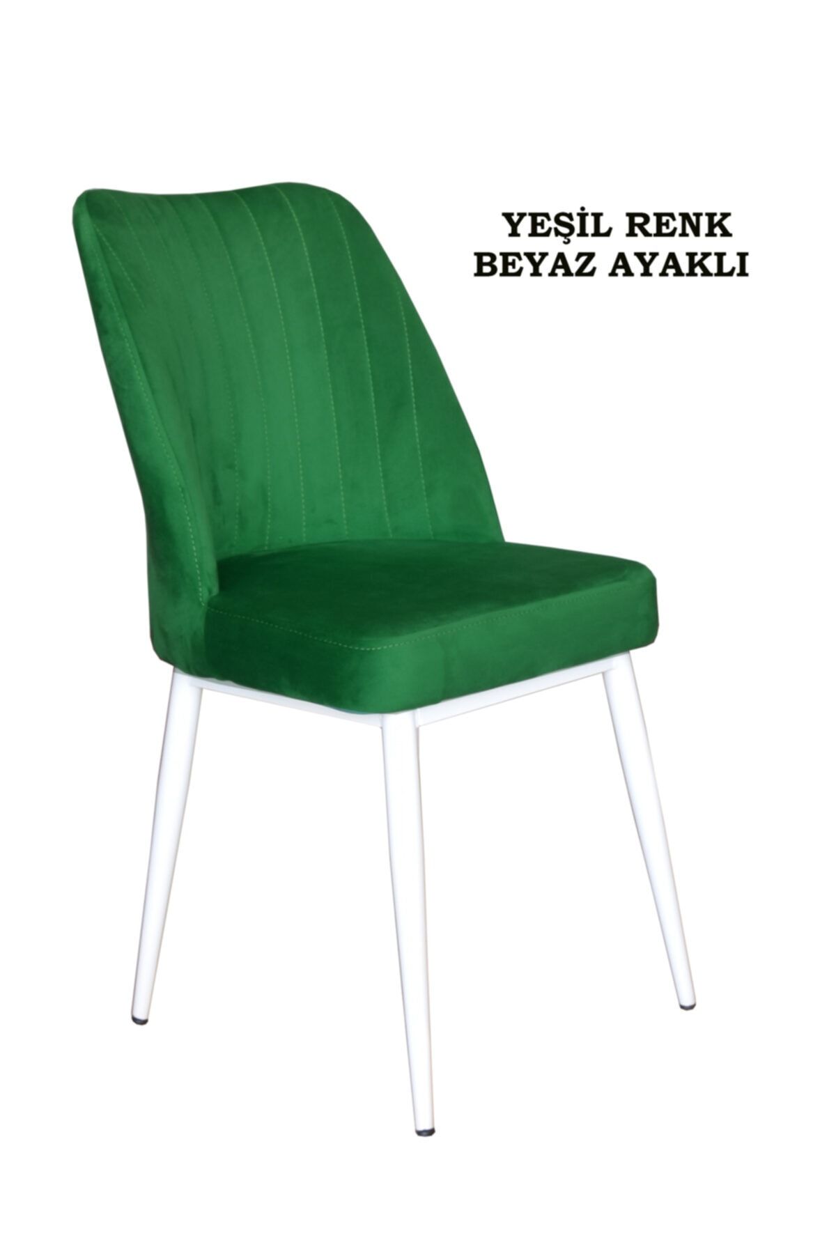 Ankhira Elit Sandalye, Mutfak Ve Salon Sandalyesi, Silinebilir Yeşil Renk Kumaş, Beyaz Ayaklı