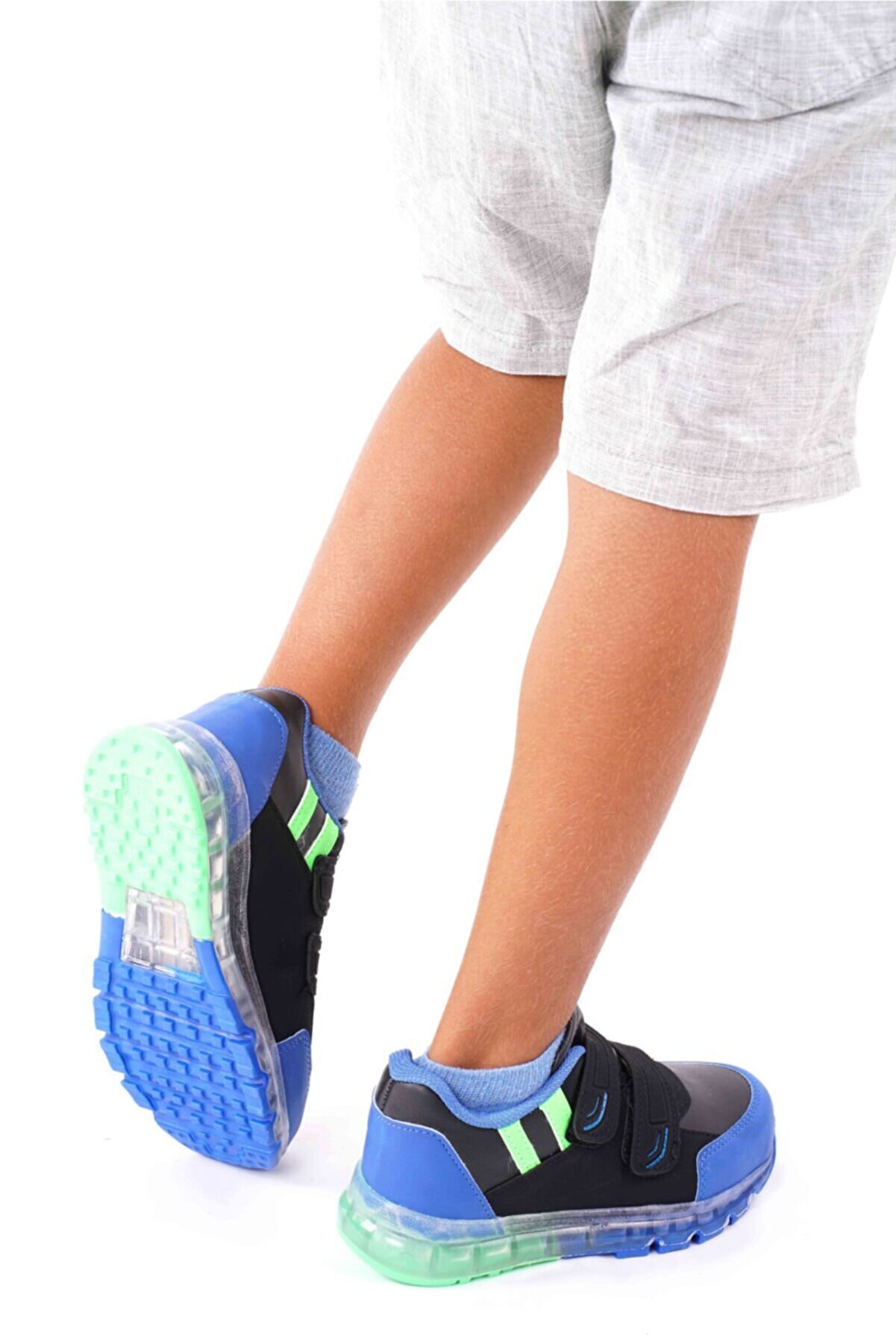 AYN-Shoes Çocuk Siyah-flo Yeşil Çift Çırtlı Ortapedik Spor Ayakkabı