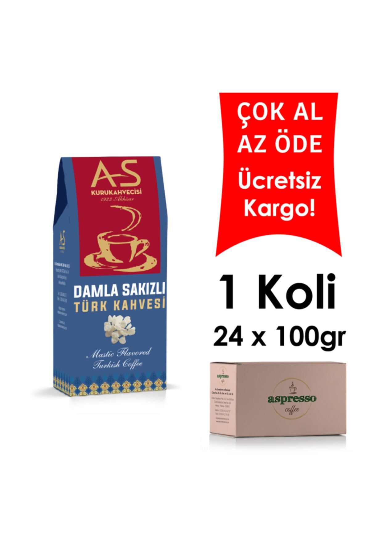 AS Kurukahvecisi Damla Sakızlı Türk Kahvesi 100 Gr. Kutu X 24 Adet
