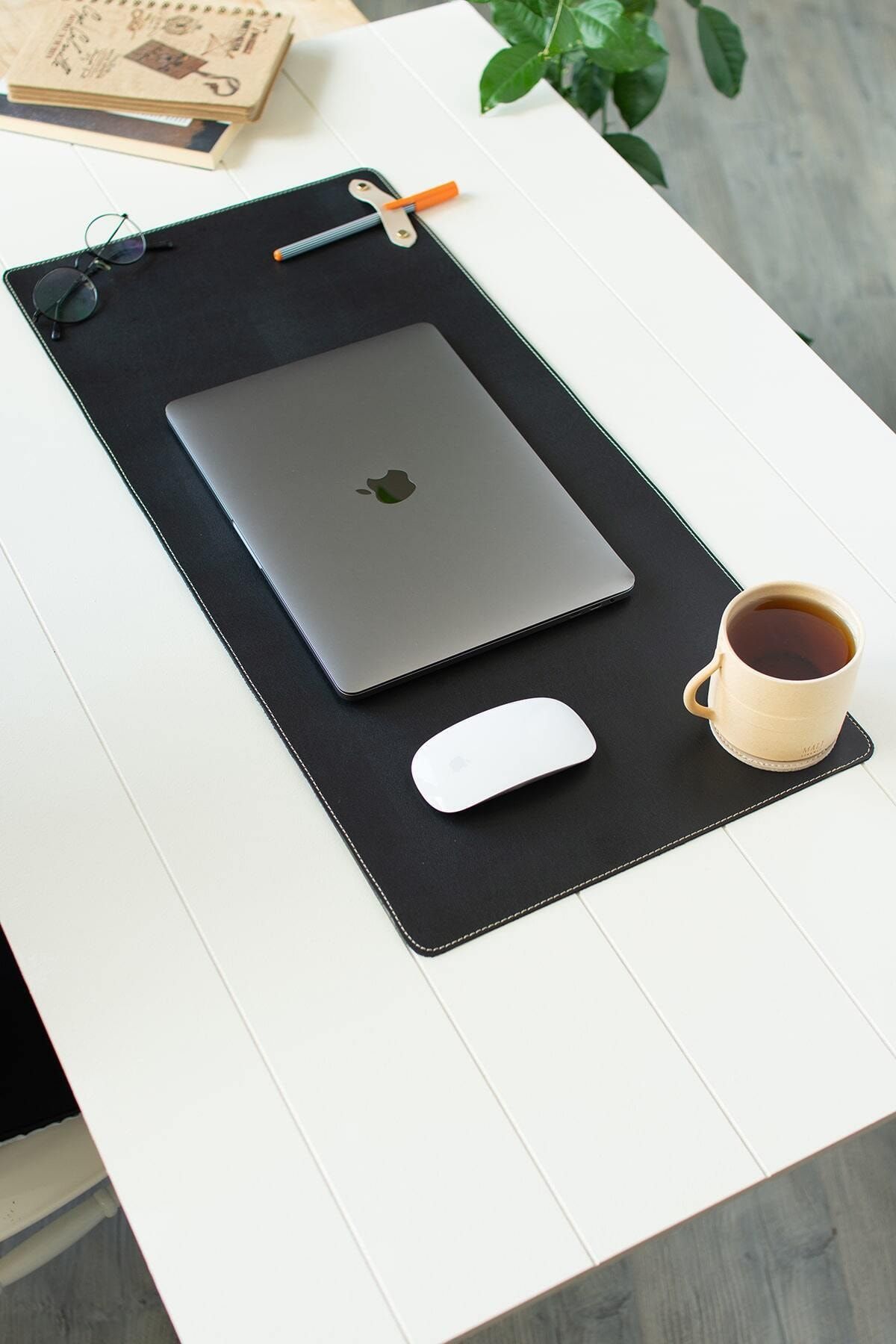 dk leather Siyah Masa Matı- Laptop Altlığı - Sümen Takımı - Geniş Mousepad -