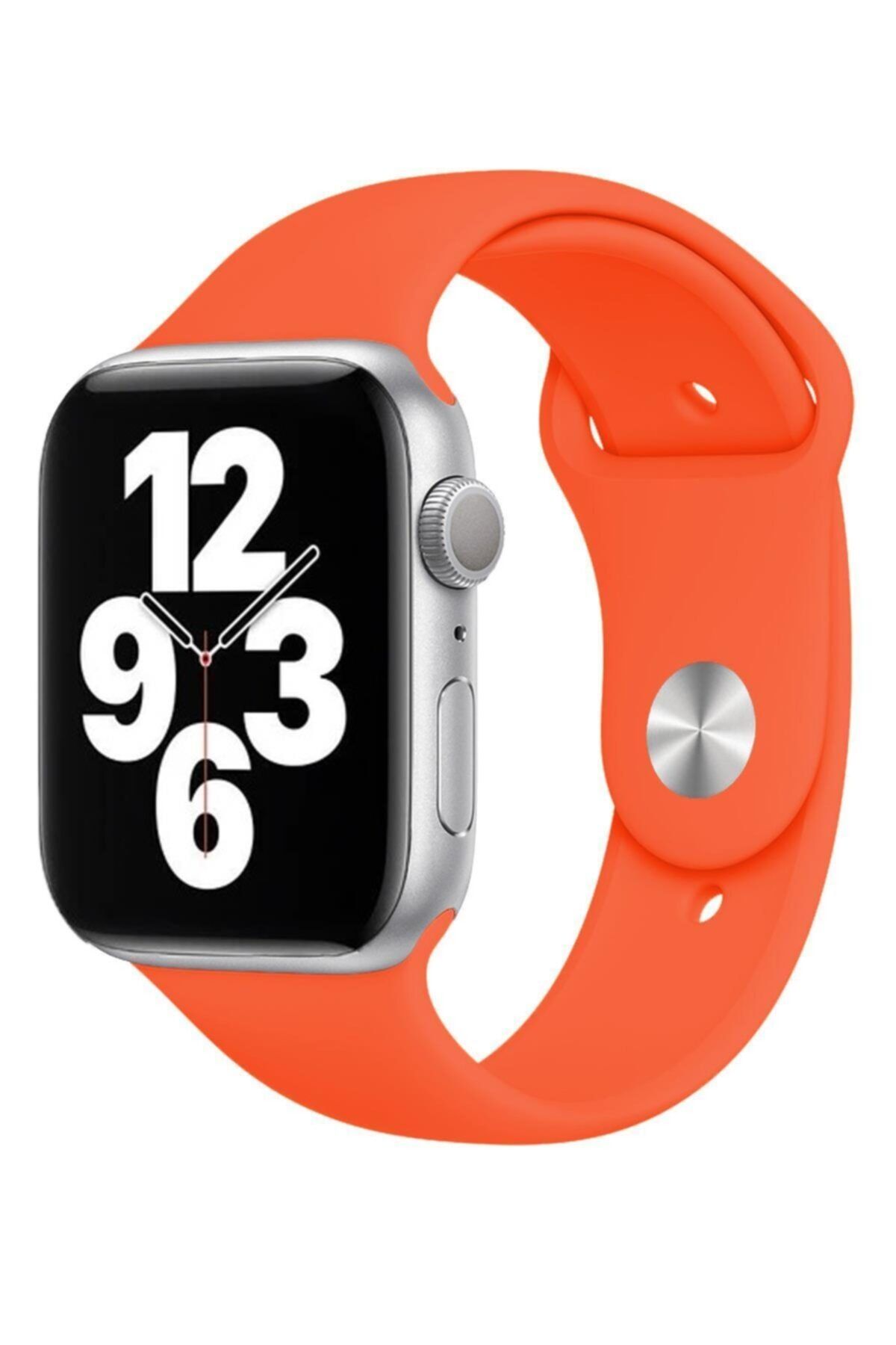 MELİKZADE Apple Watch Seri 9 8 7 6 5 4 3 Se 38mm-40mm-41mm Uyumlu S/m Spor Silikon Kordon Turuncu