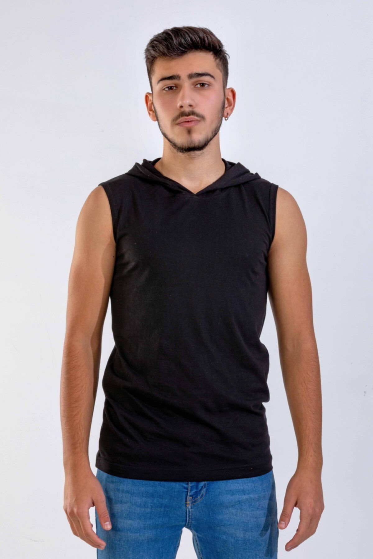 Raf Coll Unisex Basic Kapşonlu Kolsuz Siyah T-shirt