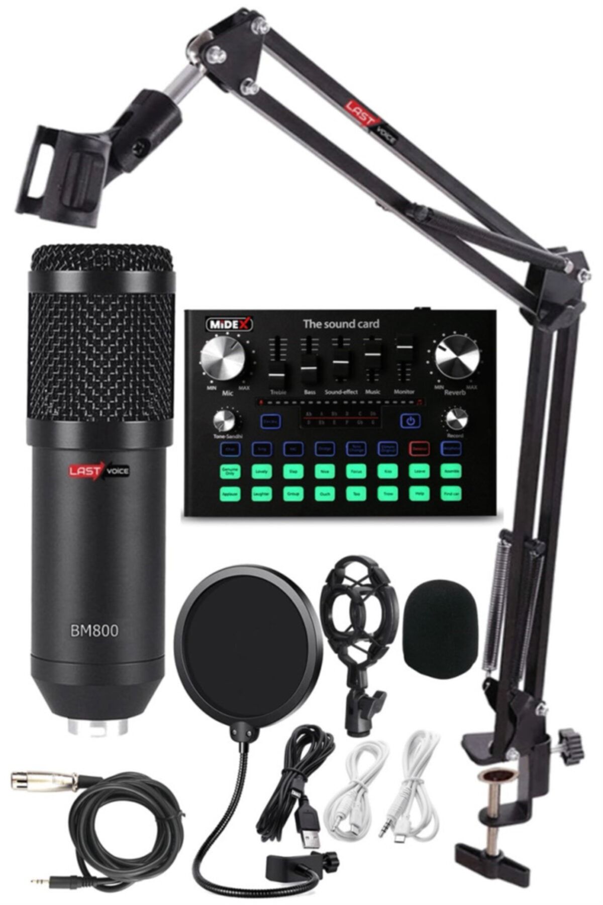 Lastvoice Bm800 Live Plus Set Efektli Ses Kartı Mikrofon Stand Kayıt Canlı Yayın Seti